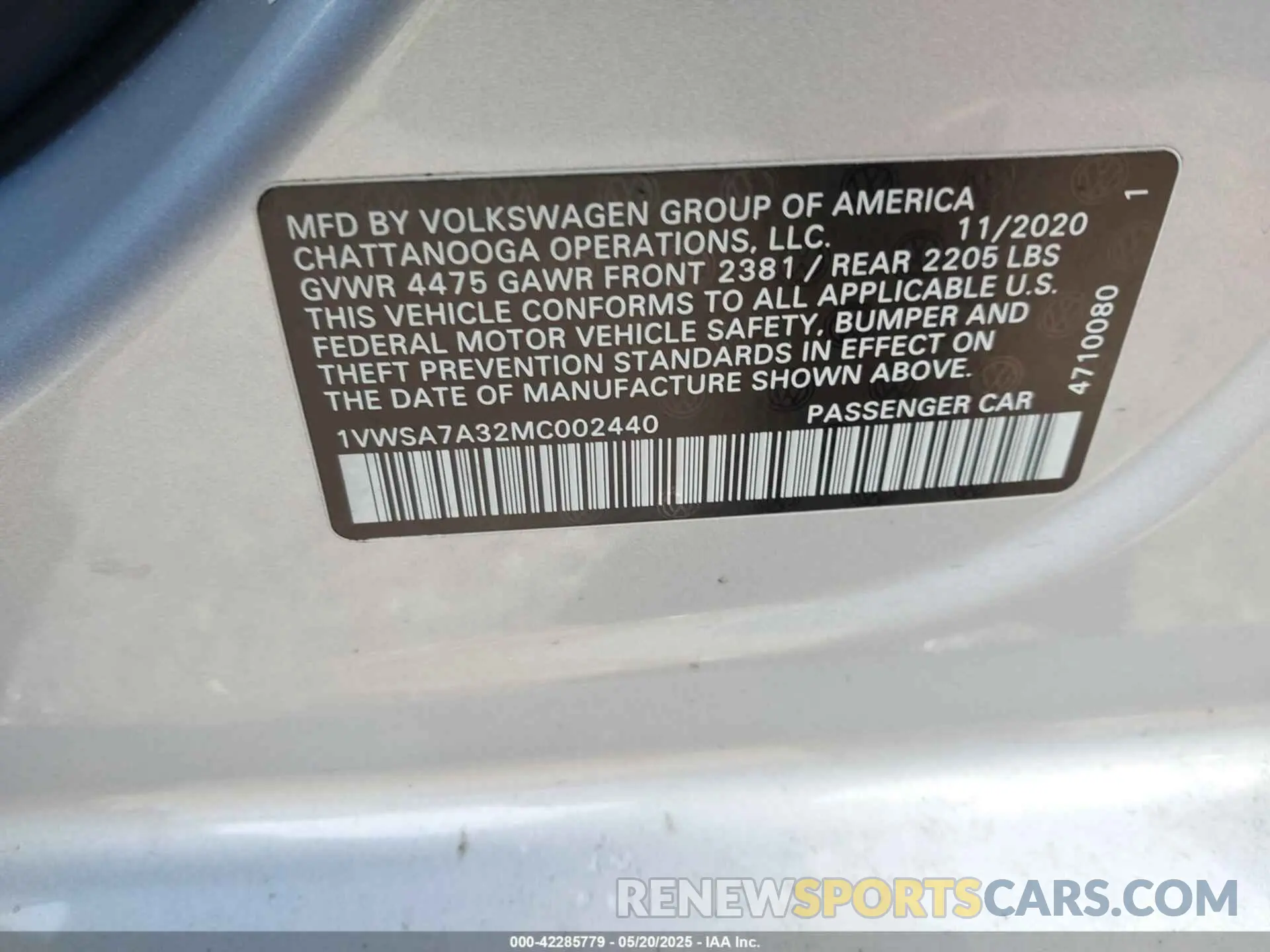 9 fotografías del automóvil dañado 1VWSA7A32MC002440 VOLKSWAGEN PASSAT 2021