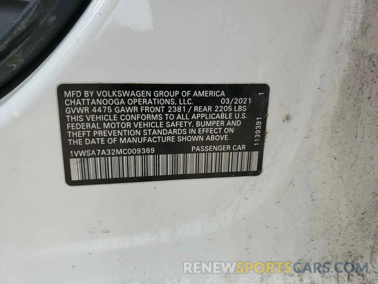 12 fotografías del automóvil dañado 1VWSA7A32MC009369 VOLKSWAGEN PASSAT 2021
