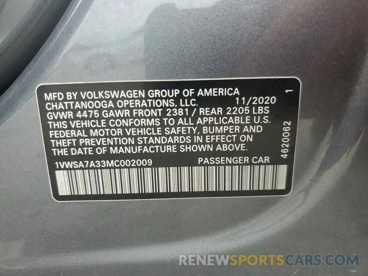 12 fotografías del automóvil dañado 1VWSA7A33MC002009 VOLKSWAGEN PASSAT 2021