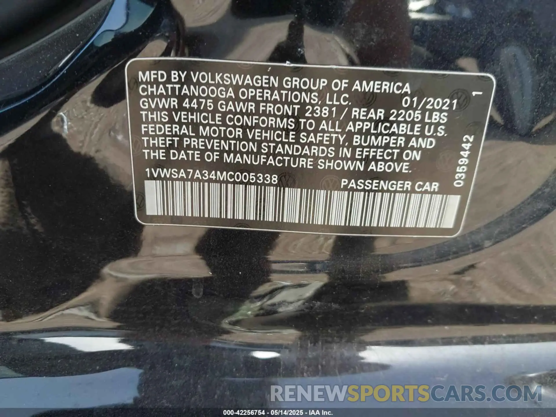 9 fotografías del automóvil dañado 1VWSA7A34MC005338 VOLKSWAGEN PASSAT 2021