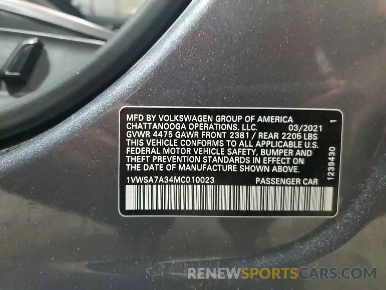 12 fotografías del automóvil dañado 1VWSA7A34MC010023 VOLKSWAGEN PASSAT 2021