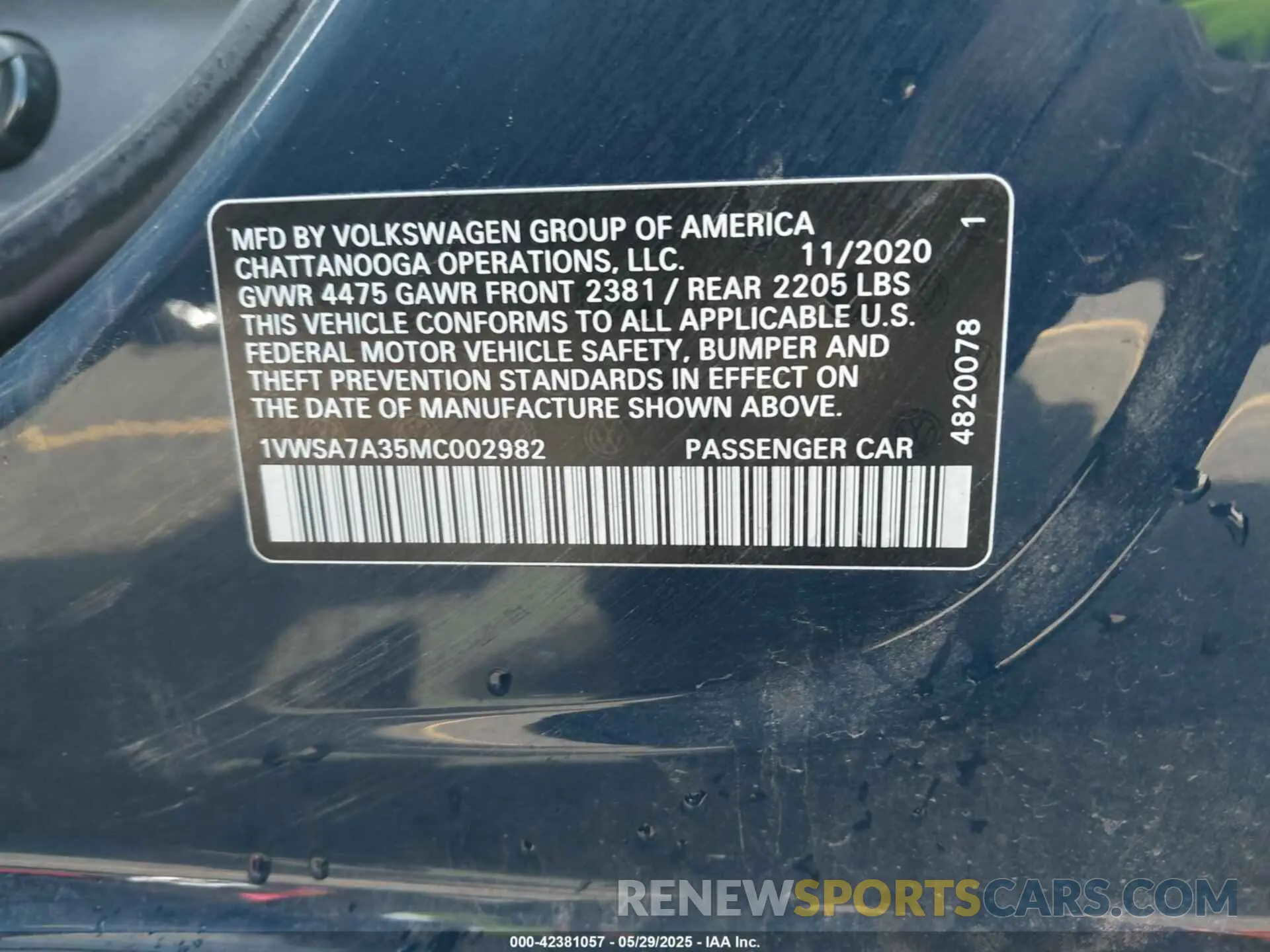 9 fotografías del automóvil dañado 1VWSA7A35MC002982 VOLKSWAGEN PASSAT 2021