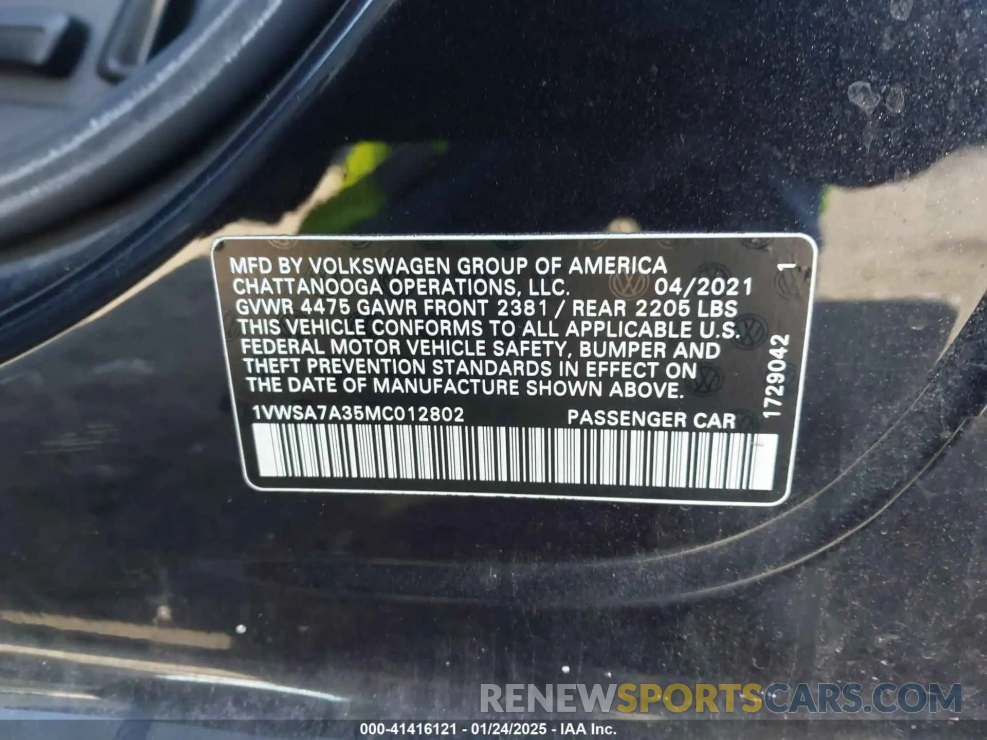 9 fotografías del automóvil dañado 1VWSA7A35MC012802 VOLKSWAGEN PASSAT 2021