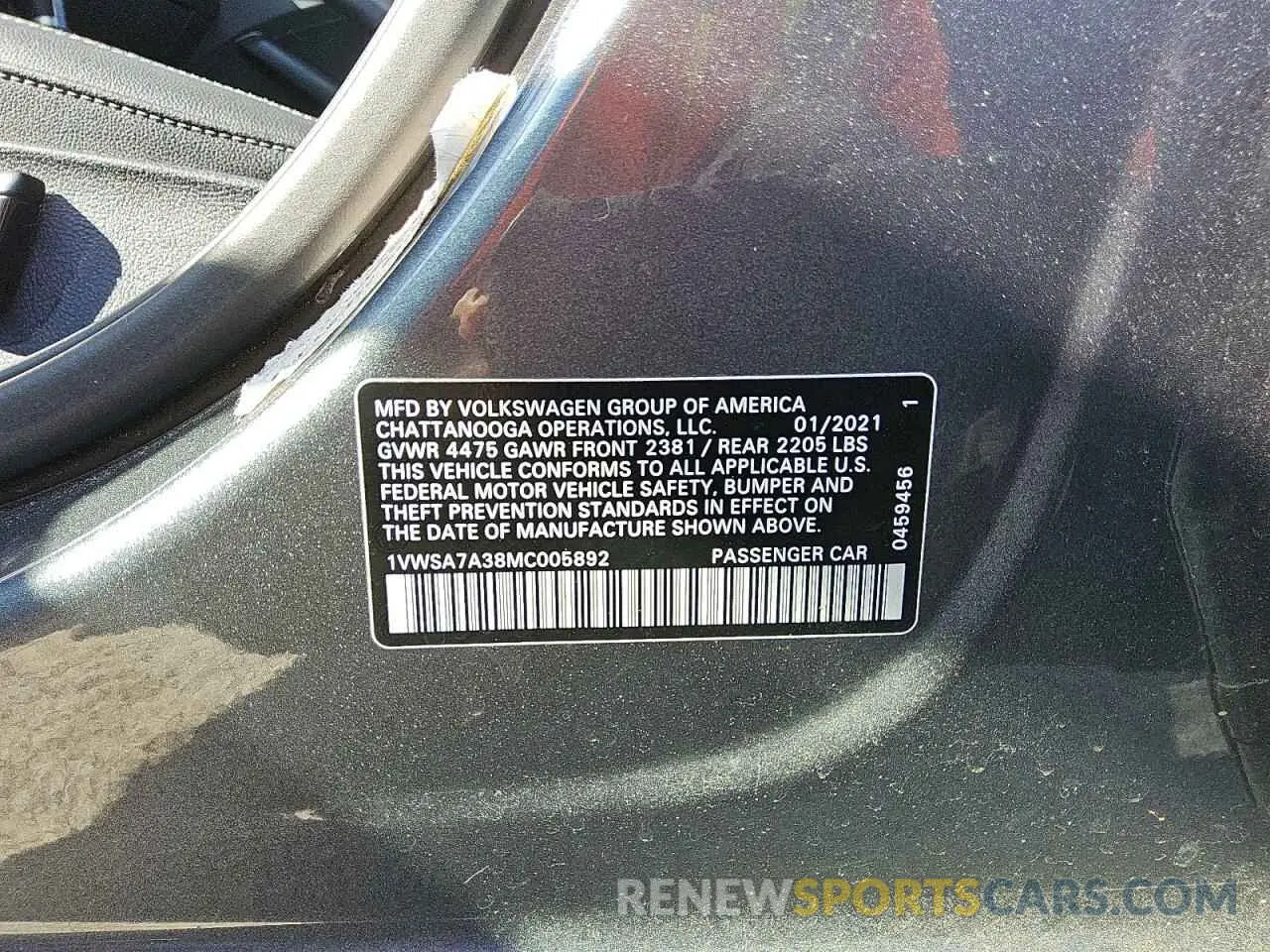 12 fotografías del automóvil dañado 1VWSA7A38MC005892 VOLKSWAGEN PASSAT 2021