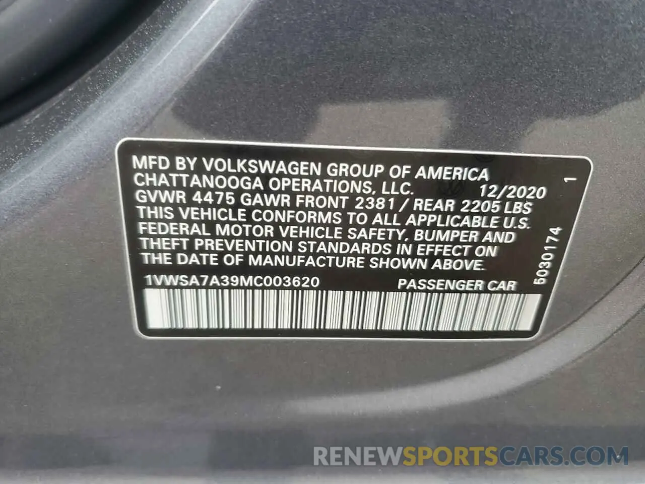 12 fotografías del automóvil dañado 1VWSA7A39MC003620 VOLKSWAGEN PASSAT 2021