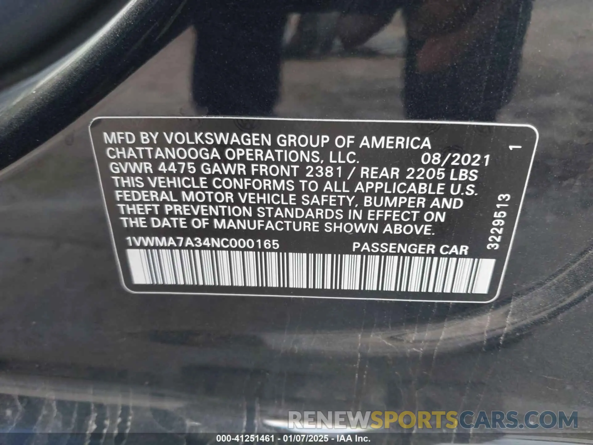 9 fotografías del automóvil dañado 1VWMA7A34NC000165 VOLKSWAGEN PASSAT 2022