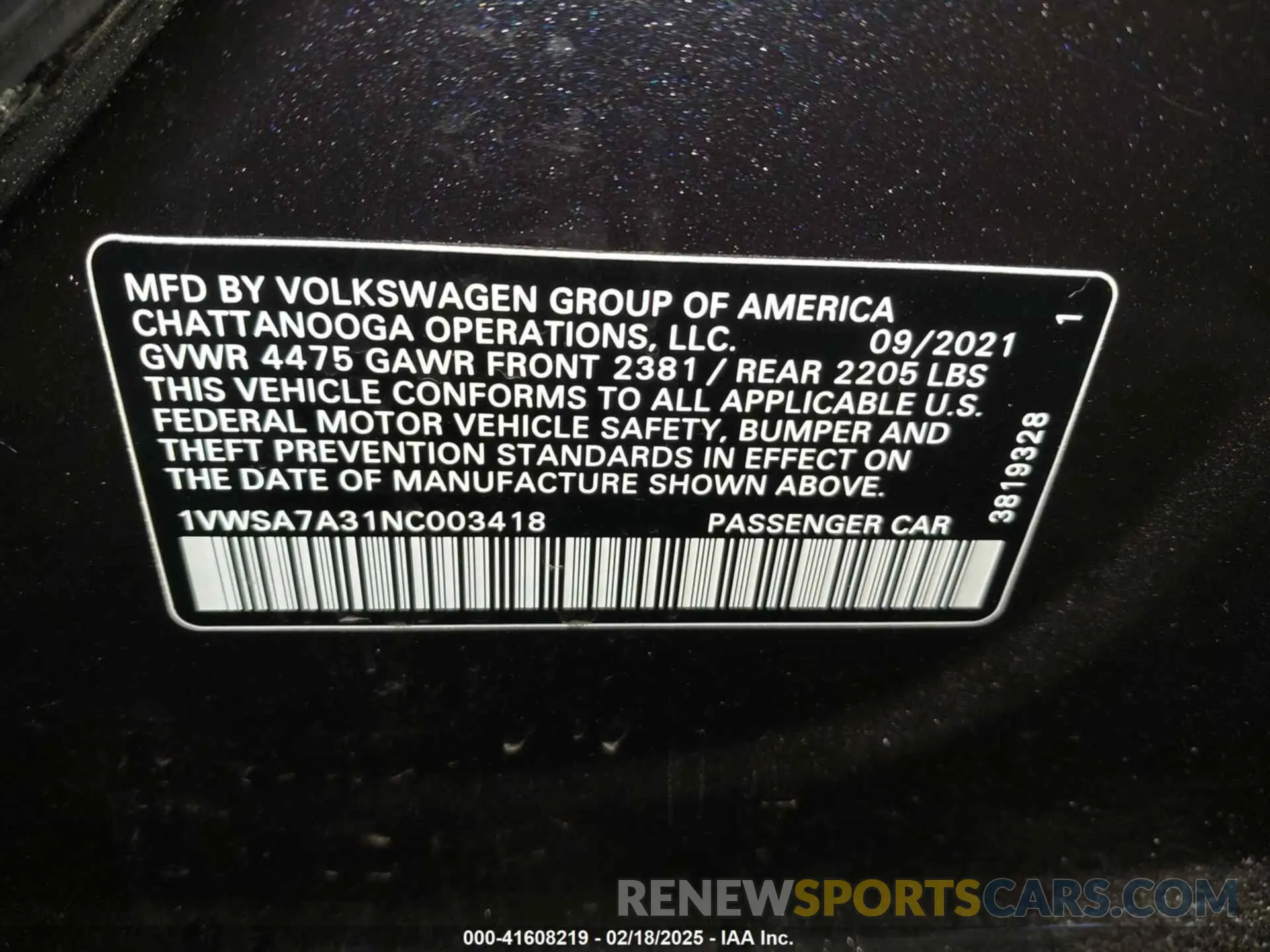 9 fotografías del automóvil dañado 1VWSA7A31NC003418 VOLKSWAGEN PASSAT 2022