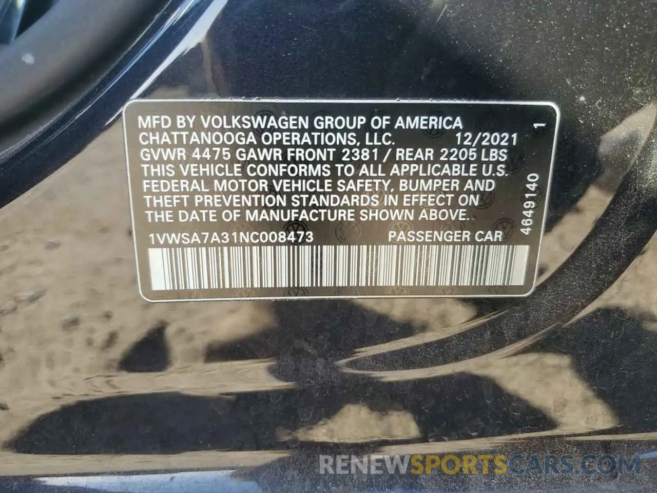 15 fotografías del automóvil dañado 1VWSA7A31NC008473 VOLKSWAGEN PASSAT 2022