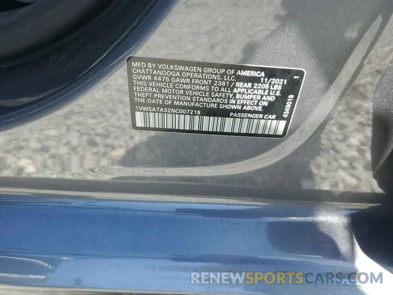 13 fotografías del automóvil dañado 1VWSA7A32NC007218 VOLKSWAGEN PASSAT 2022