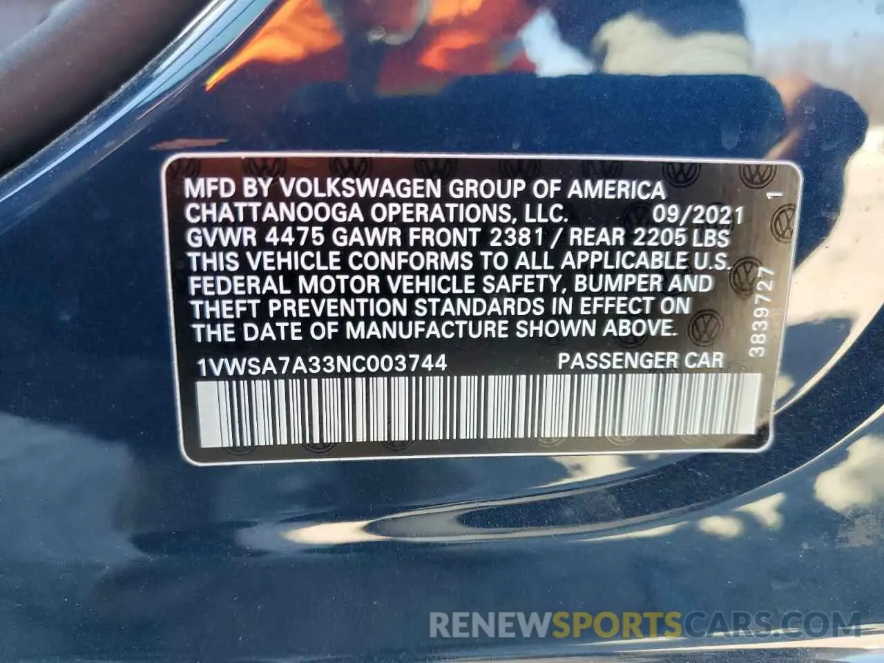 13 fotografías del automóvil dañado 1VWSA7A33NC003744 VOLKSWAGEN PASSAT 2022