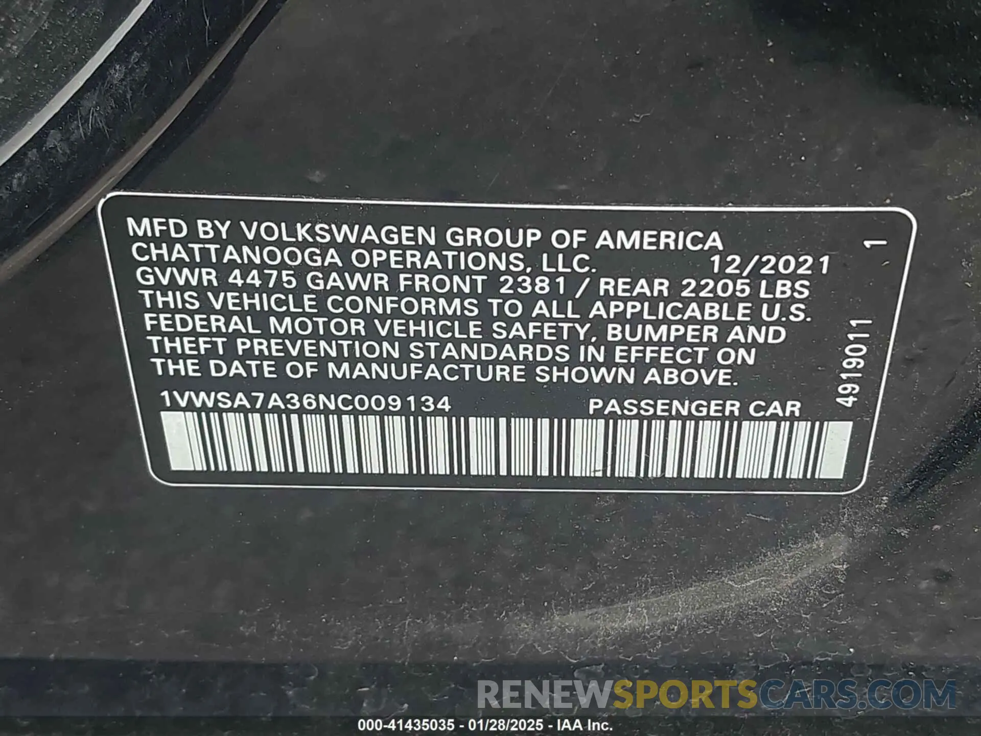 9 fotografías del automóvil dañado 1VWSA7A36NC009134 VOLKSWAGEN PASSAT 2022