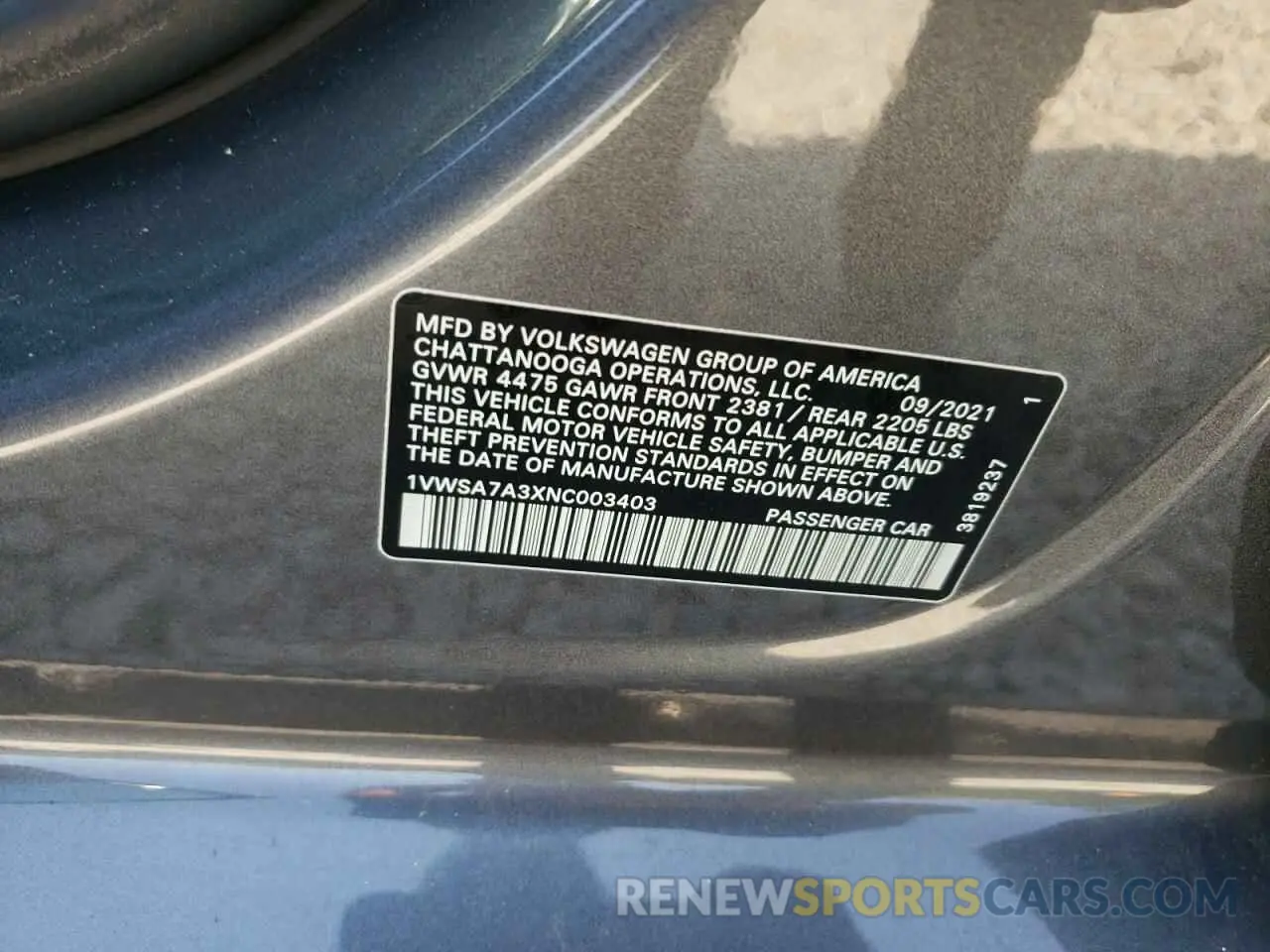 13 fotografías del automóvil dañado 1VWSA7A3XNC003403 VOLKSWAGEN PASSAT 2022