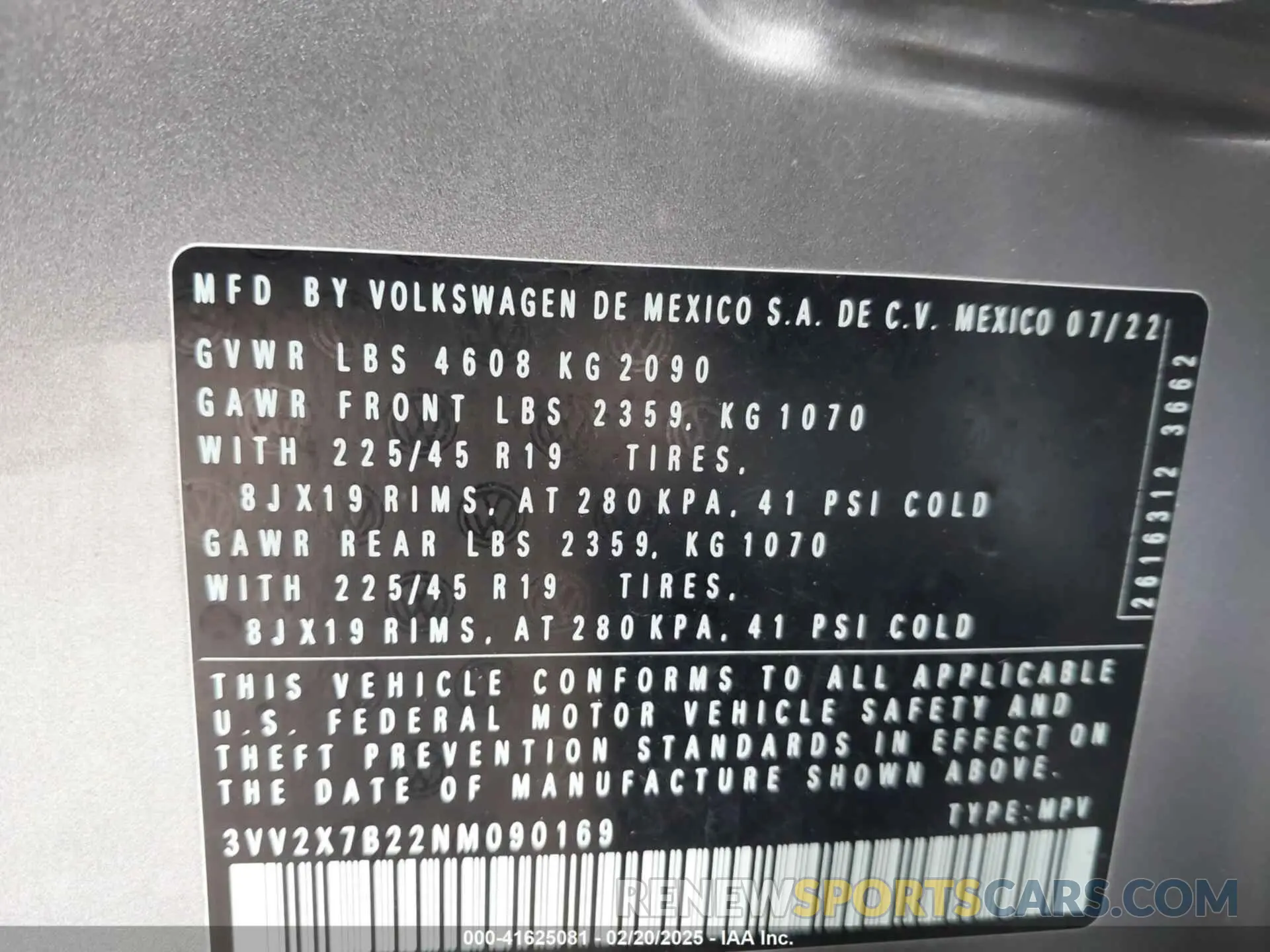 9 fotografías del automóvil dañado 3VV2X7B22NM090169 VOLKSWAGEN TAOS 2022
