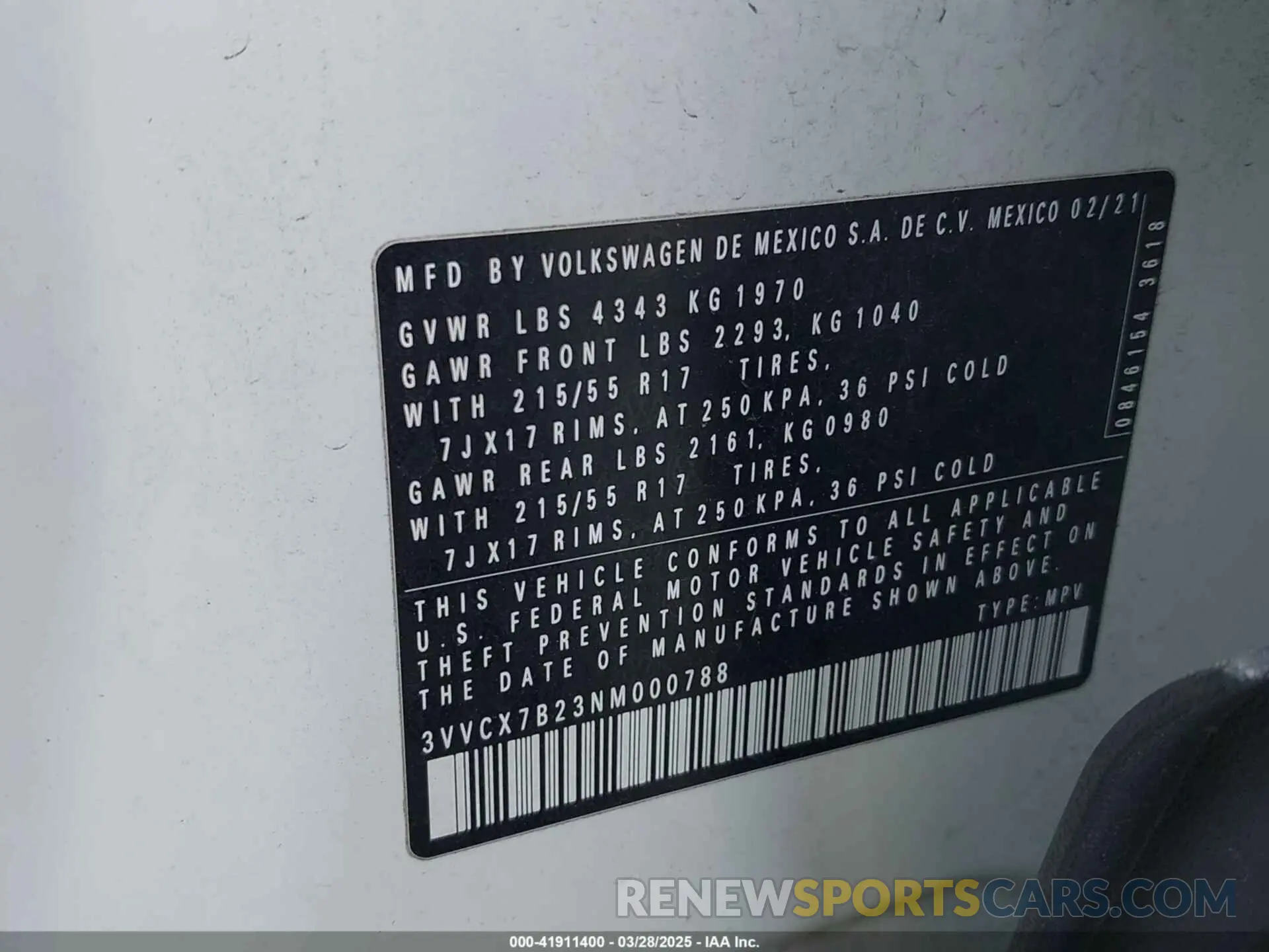 9 fotografías del automóvil dañado 3VVCX7B23NM000788 VOLKSWAGEN TAOS 2022