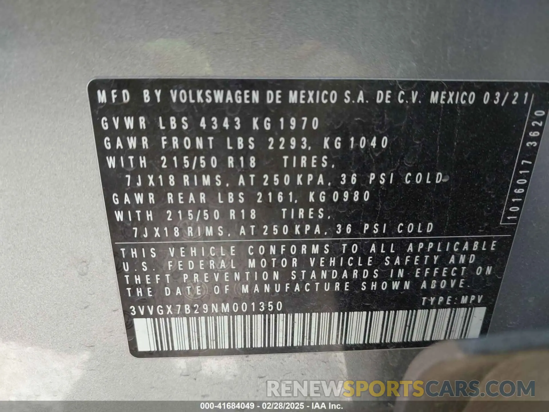 9 fotografías del automóvil dañado 3VVGX7B29NM001350 VOLKSWAGEN TAOS 2022