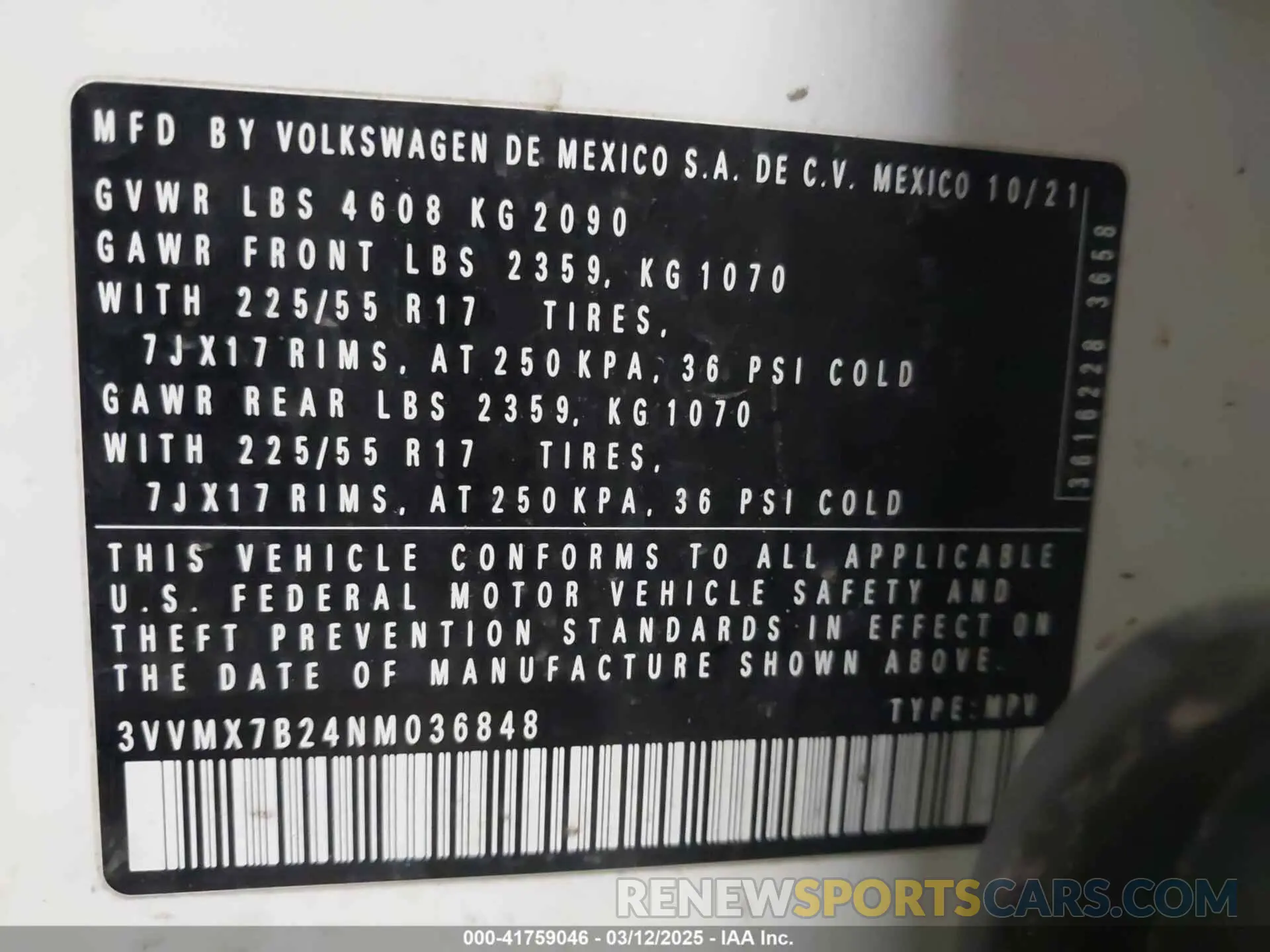 9 fotografías del automóvil dañado 3VVMX7B24NM036848 VOLKSWAGEN TAOS 2022