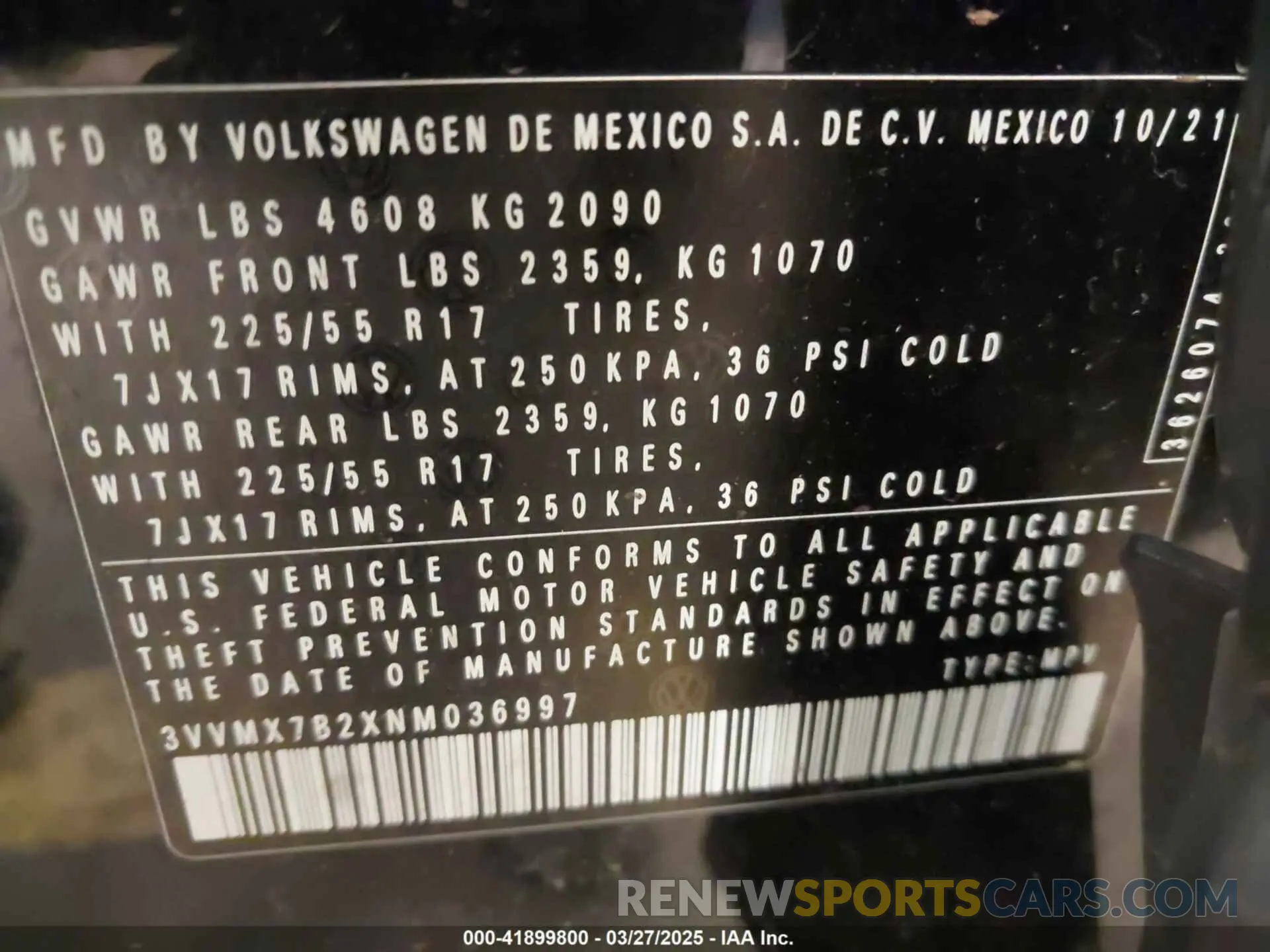 9 fotografías del automóvil dañado 3VVMX7B2XNM036997 VOLKSWAGEN TAOS 2022