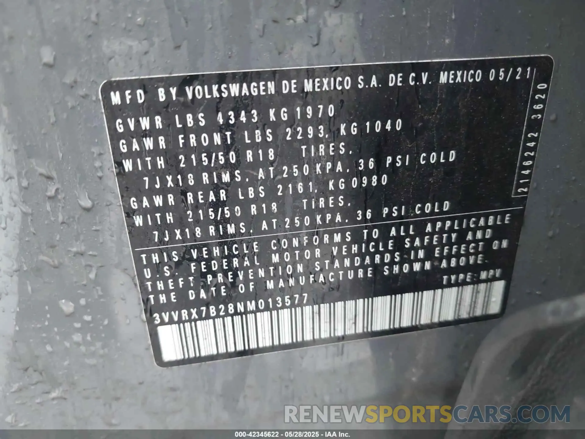 9 fotografías del automóvil dañado 3VVRX7B28NM013577 VOLKSWAGEN TAOS 2022