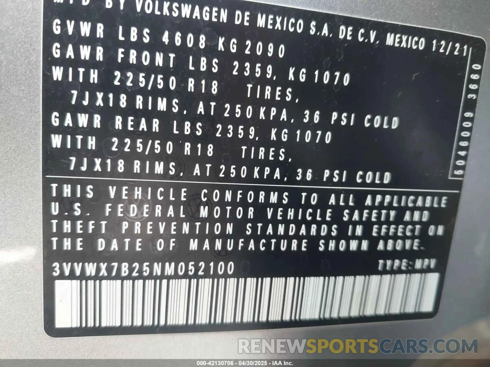 9 fotografías del automóvil dañado 3VVWX7B25NM052100 VOLKSWAGEN TAOS 2022