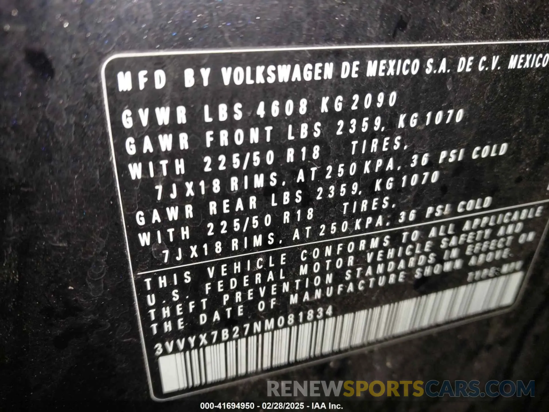 9 fotografías del automóvil dañado 3VVYX7B27NM081834 VOLKSWAGEN TAOS 2022