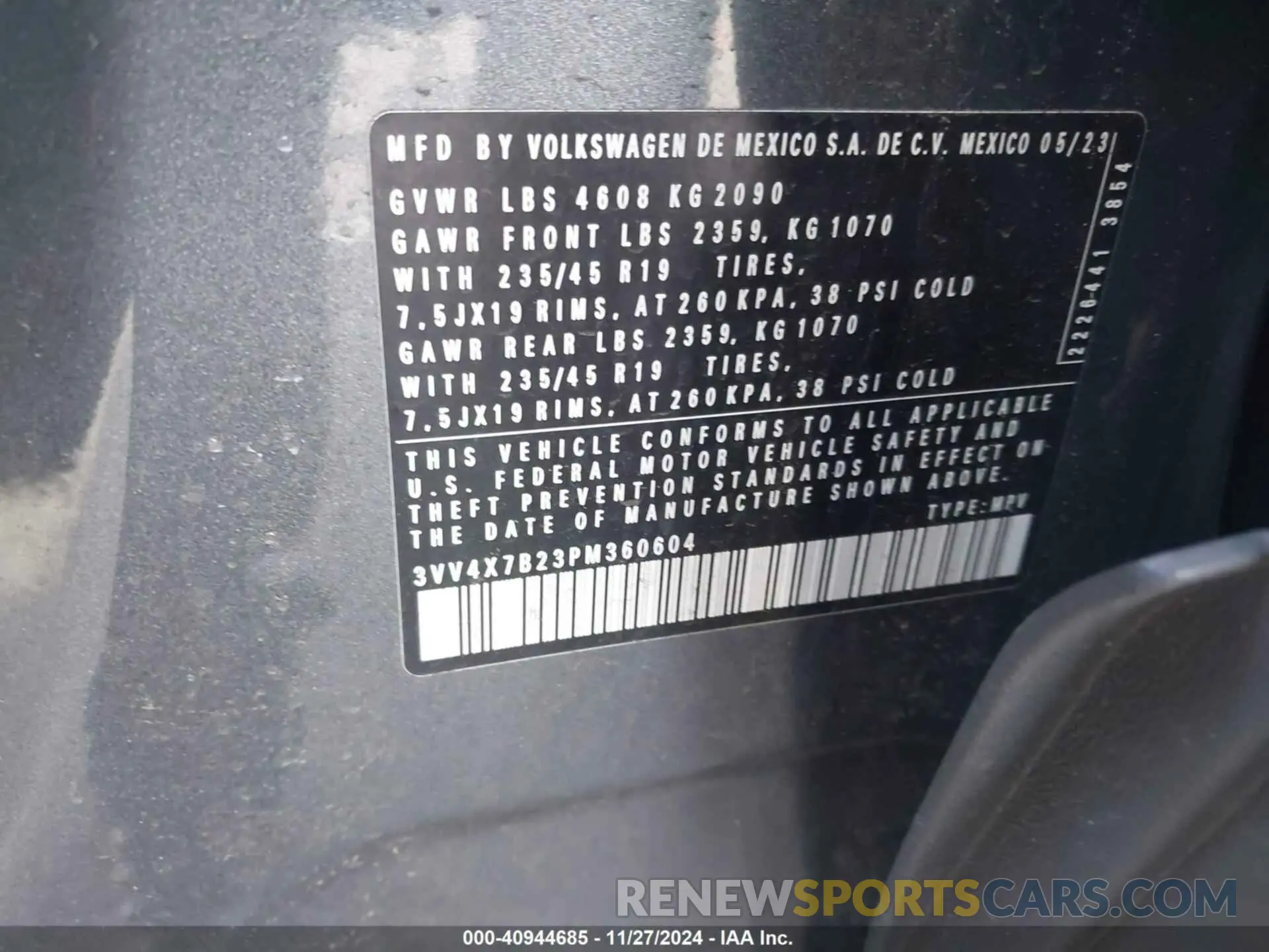 9 fotografías del automóvil dañado 3VV4X7B23PM360604 VOLKSWAGEN TAOS 2023