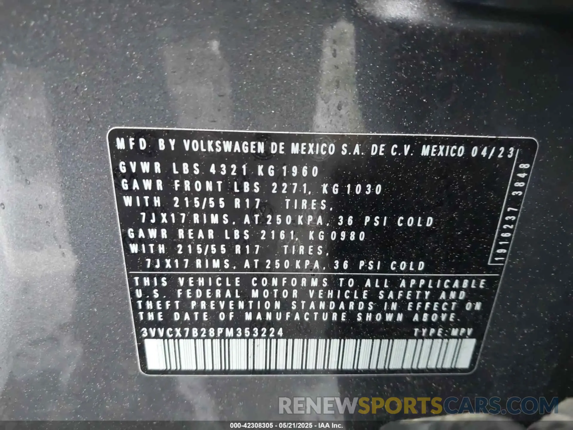 9 fotografías del automóvil dañado 3VVCX7B28PM353224 VOLKSWAGEN TAOS 2023