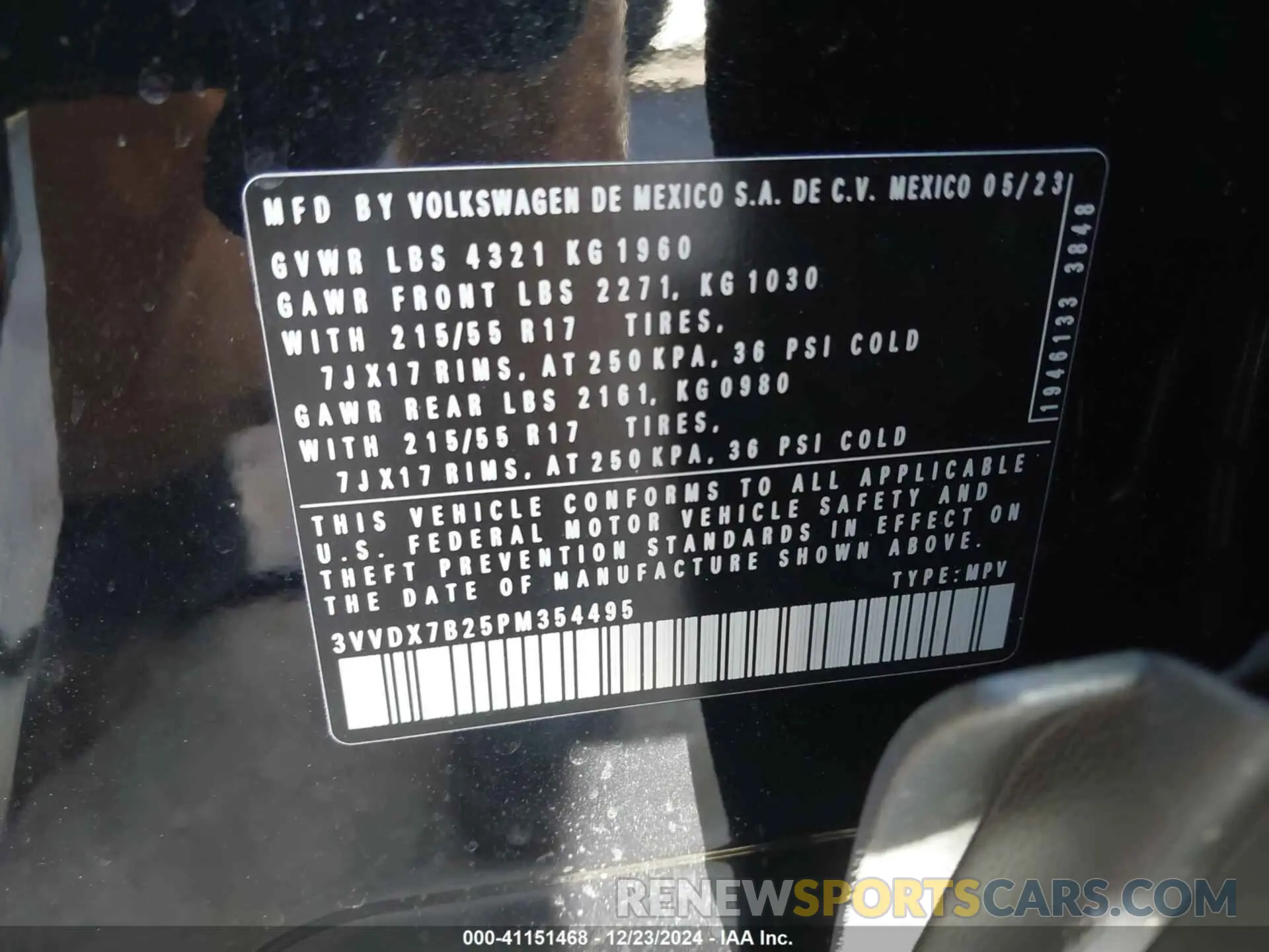 9 fotografías del automóvil dañado 3VVDX7B25PM354495 VOLKSWAGEN TAOS 2023