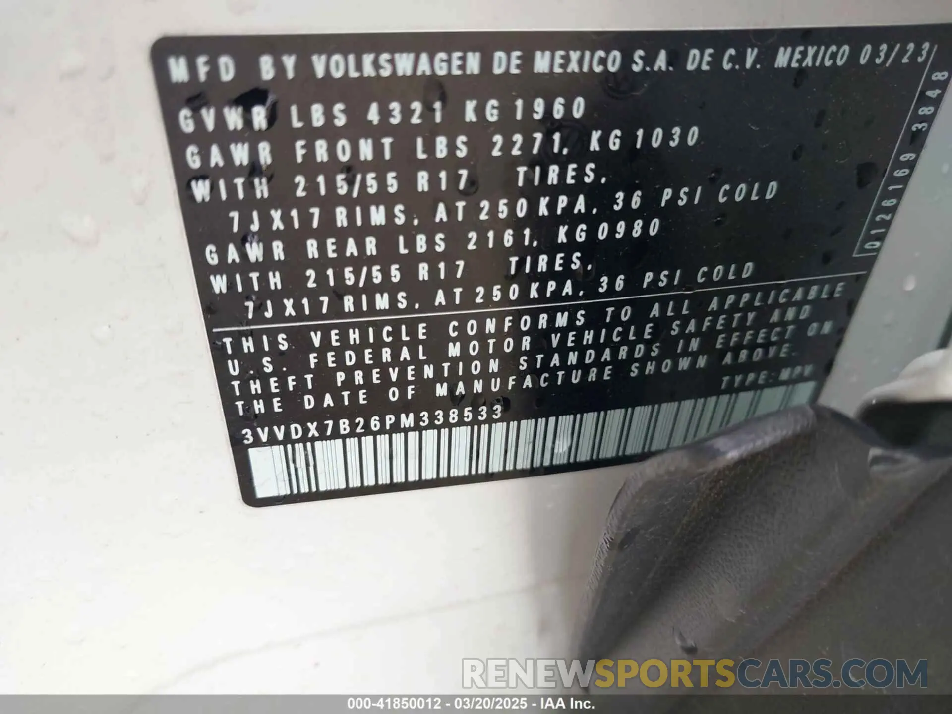 9 fotografías del automóvil dañado 3VVDX7B26PM338533 VOLKSWAGEN TAOS 2023