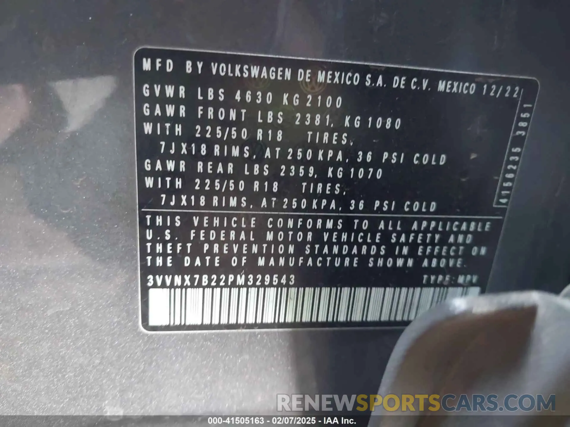 9 fotografías del automóvil dañado 3VVNX7B22PM329543 VOLKSWAGEN TAOS 2023