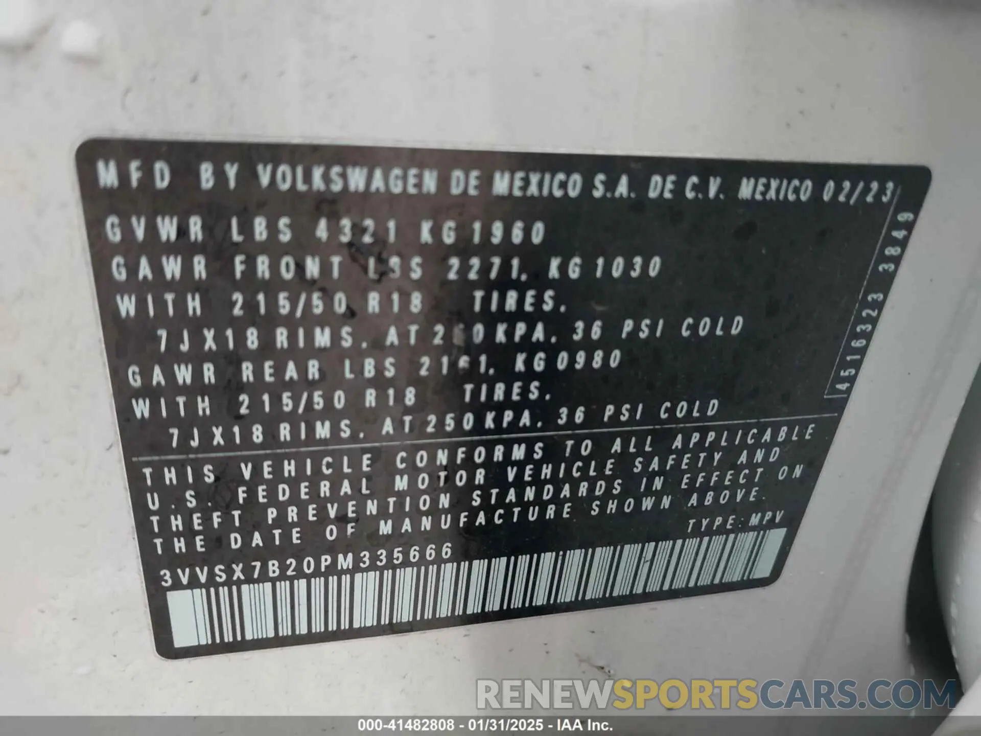 9 fotografías del automóvil dañado 3VVSX7B20PM335666 VOLKSWAGEN TAOS 2023