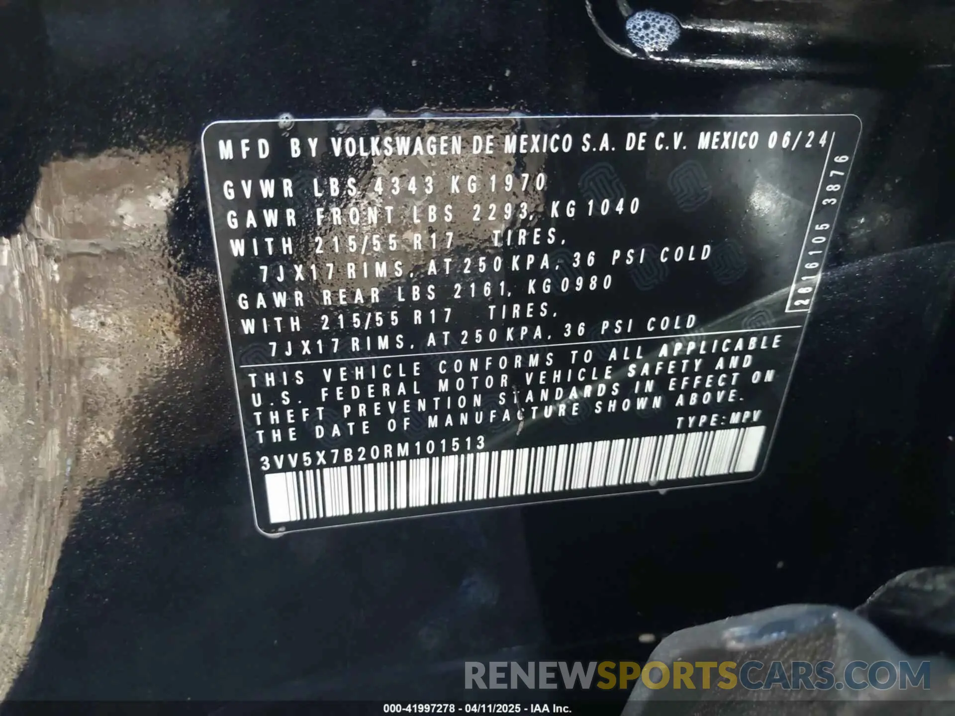 9 fotografías del automóvil dañado 3VV5X7B20RM101513 VOLKSWAGEN TAOS 2024