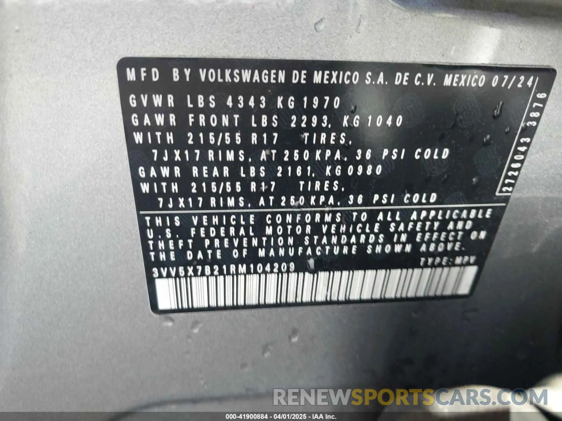9 fotografías del automóvil dañado 3VV5X7B21RM104209 VOLKSWAGEN TAOS 2024