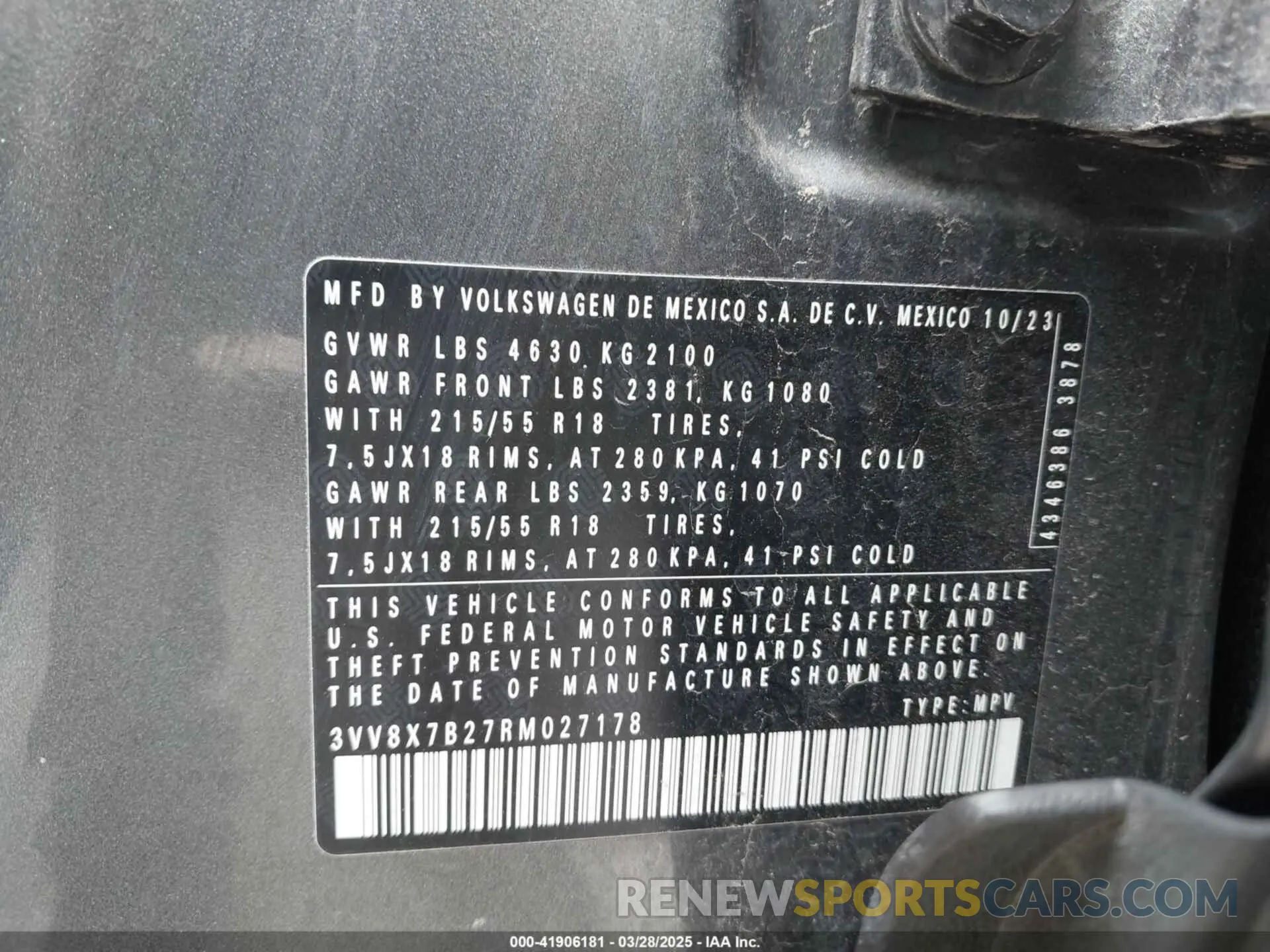 9 fotografías del automóvil dañado 3VV8X7B27RM027178 VOLKSWAGEN TAOS 2024