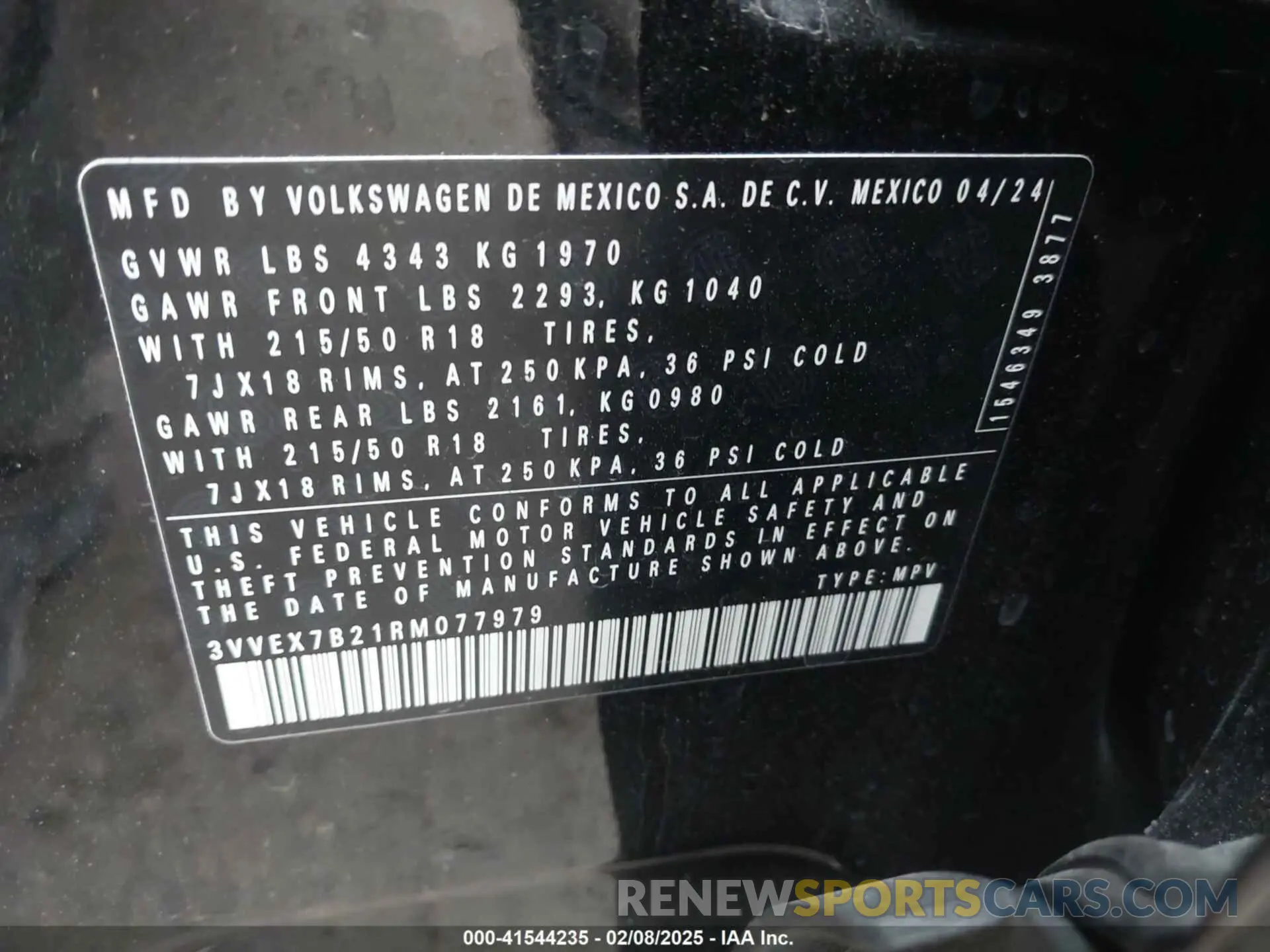 9 fotografías del automóvil dañado 3VVEX7B21RM077979 VOLKSWAGEN TAOS 2024