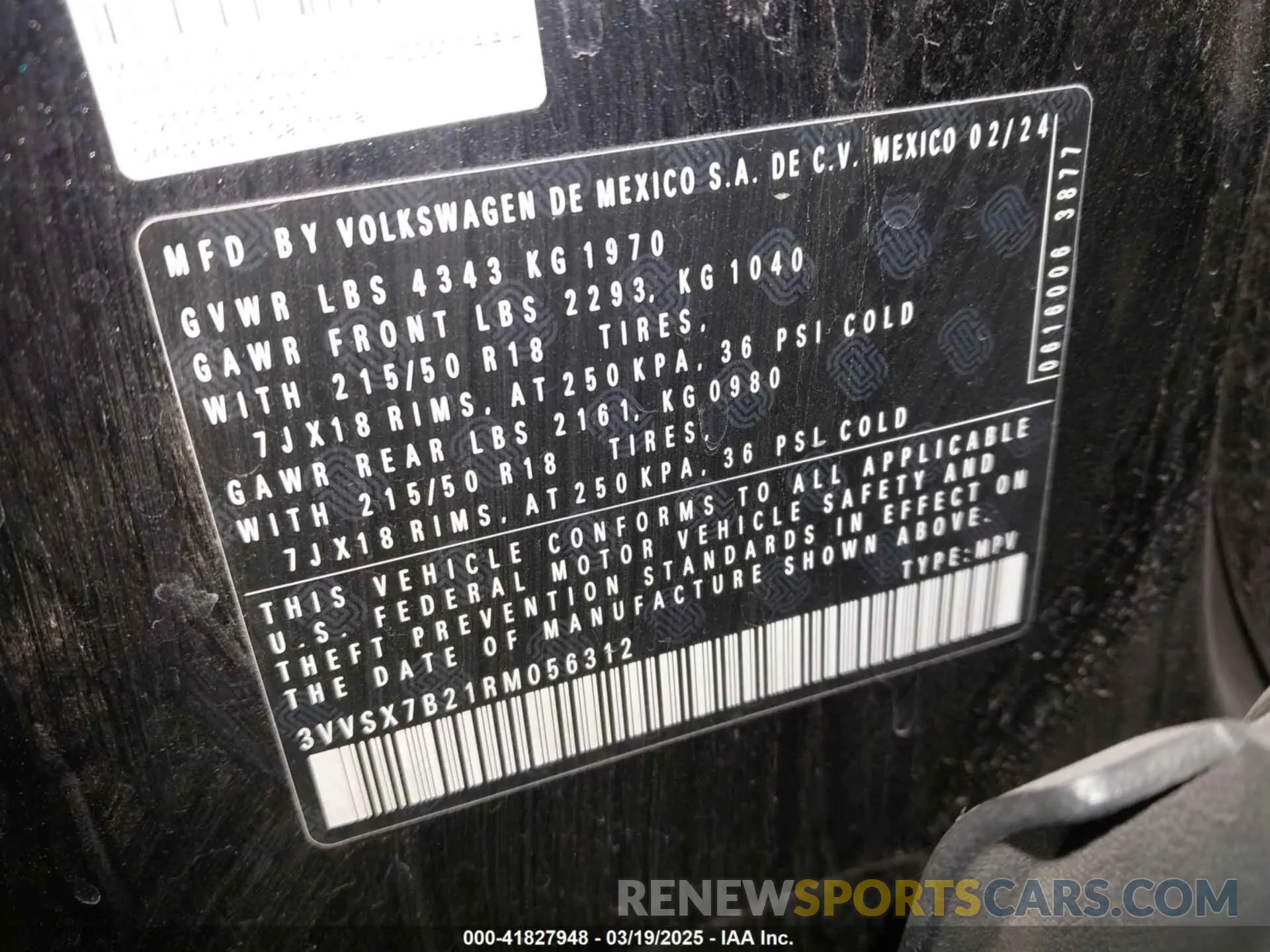 9 fotografías del automóvil dañado 3VVSX7B21RM056312 VOLKSWAGEN TAOS 2024