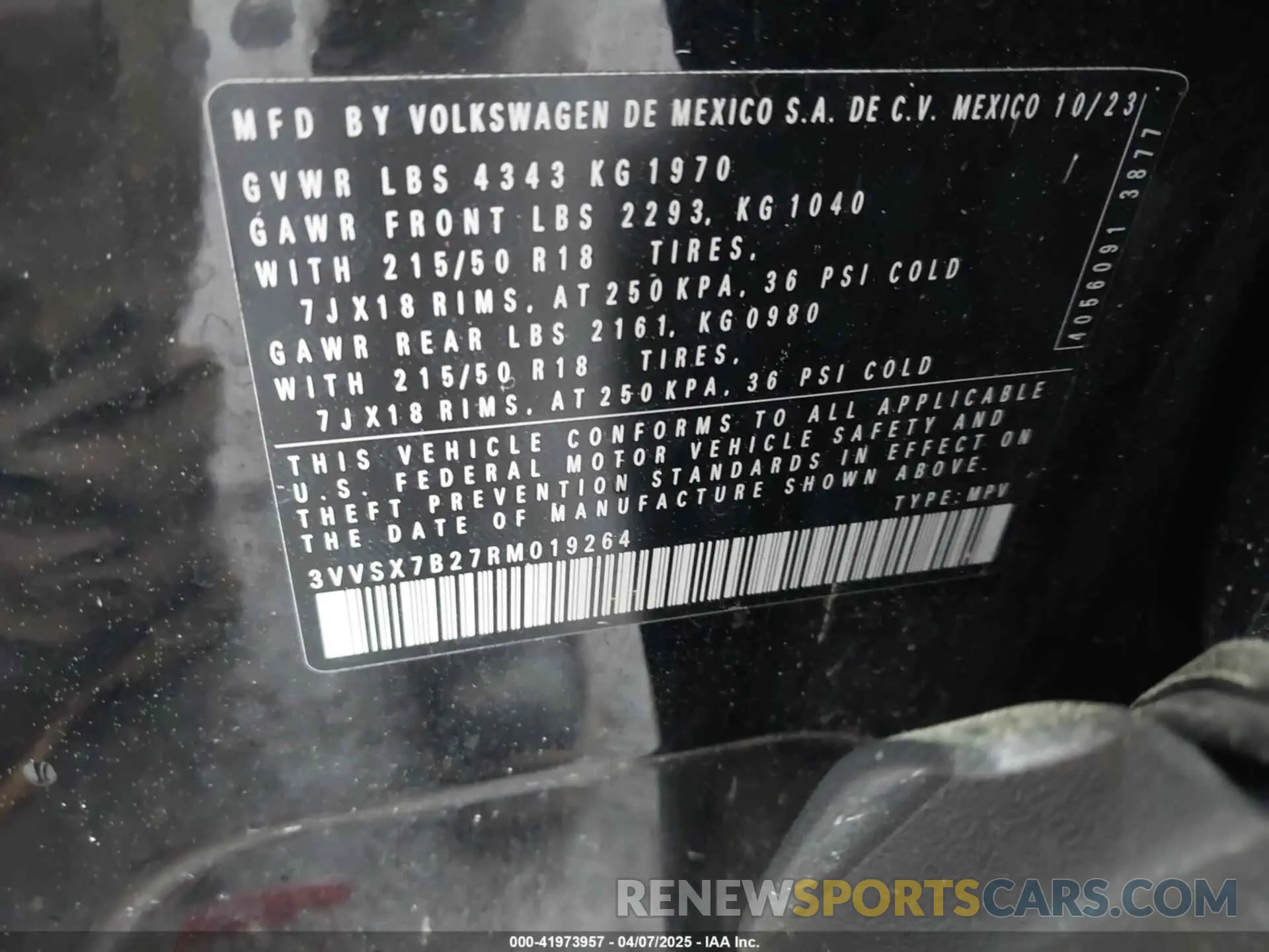 9 fotografías del automóvil dañado 3VVSX7B27RM019264 VOLKSWAGEN TAOS 2024