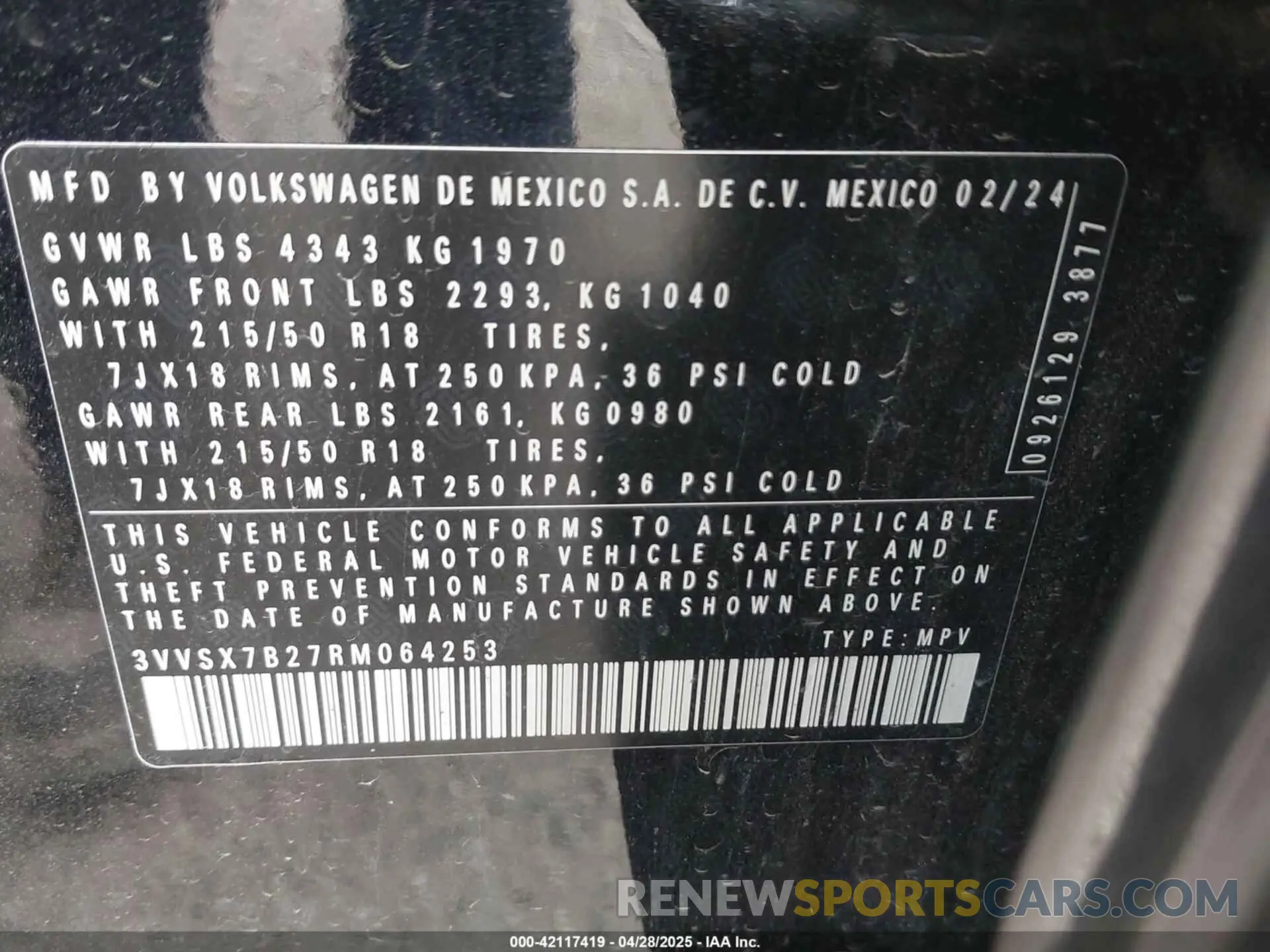 9 fotografías del automóvil dañado 3VVSX7B27RM064253 VOLKSWAGEN TAOS 2024