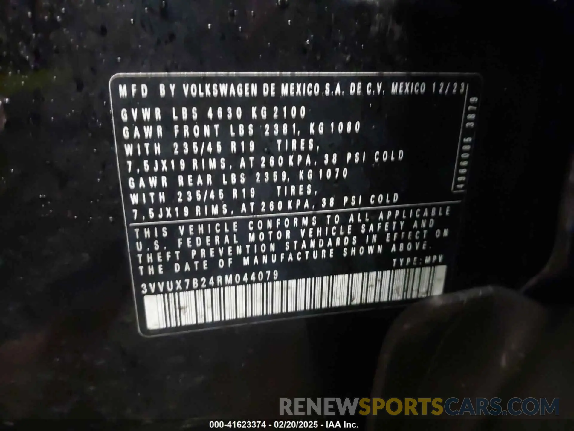 9 fotografías del automóvil dañado 3VVUX7B24RM044079 VOLKSWAGEN TAOS 2024