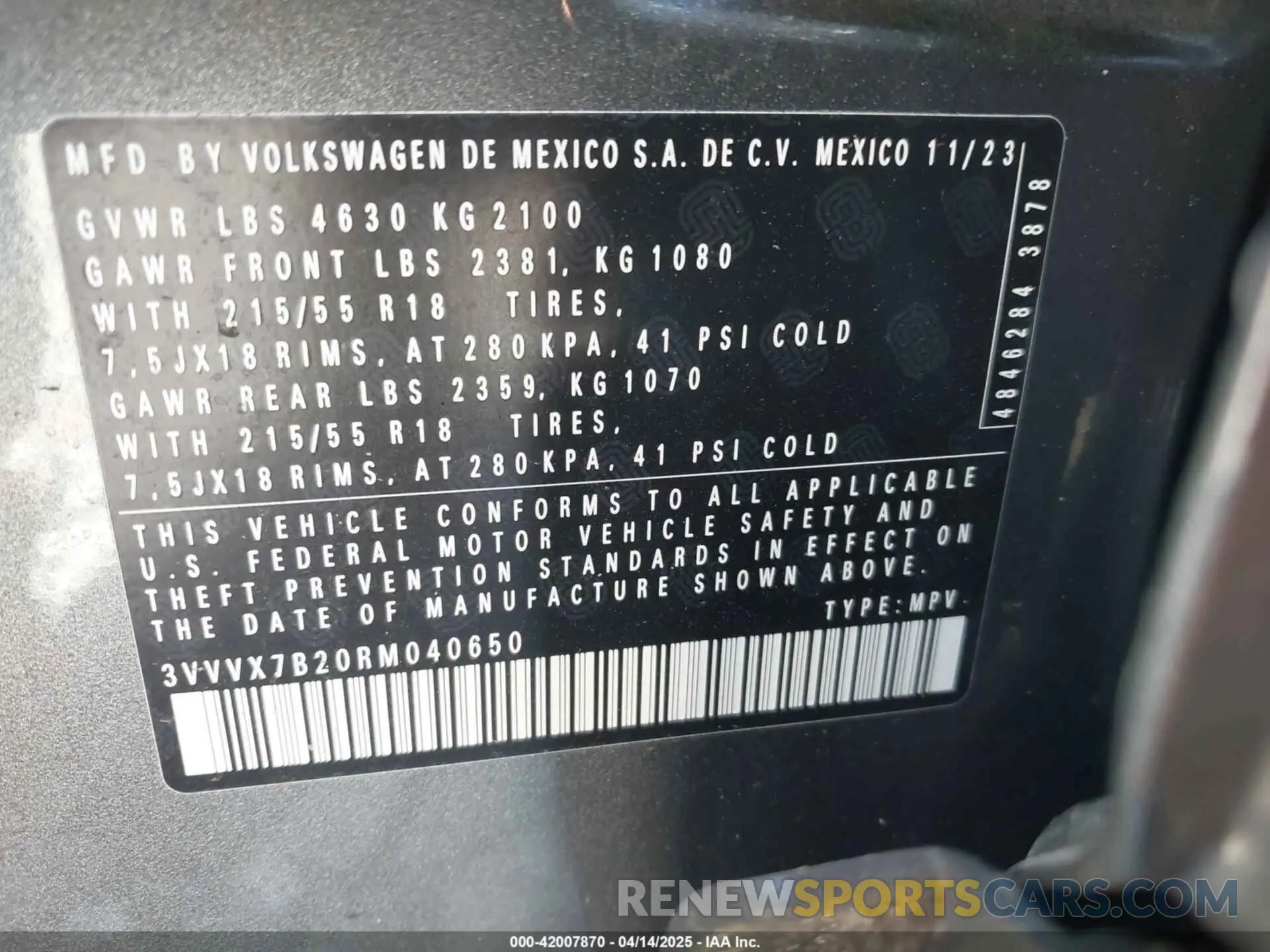 9 fotografías del automóvil dañado 3VVVX7B20RM040650 VOLKSWAGEN TAOS 2024