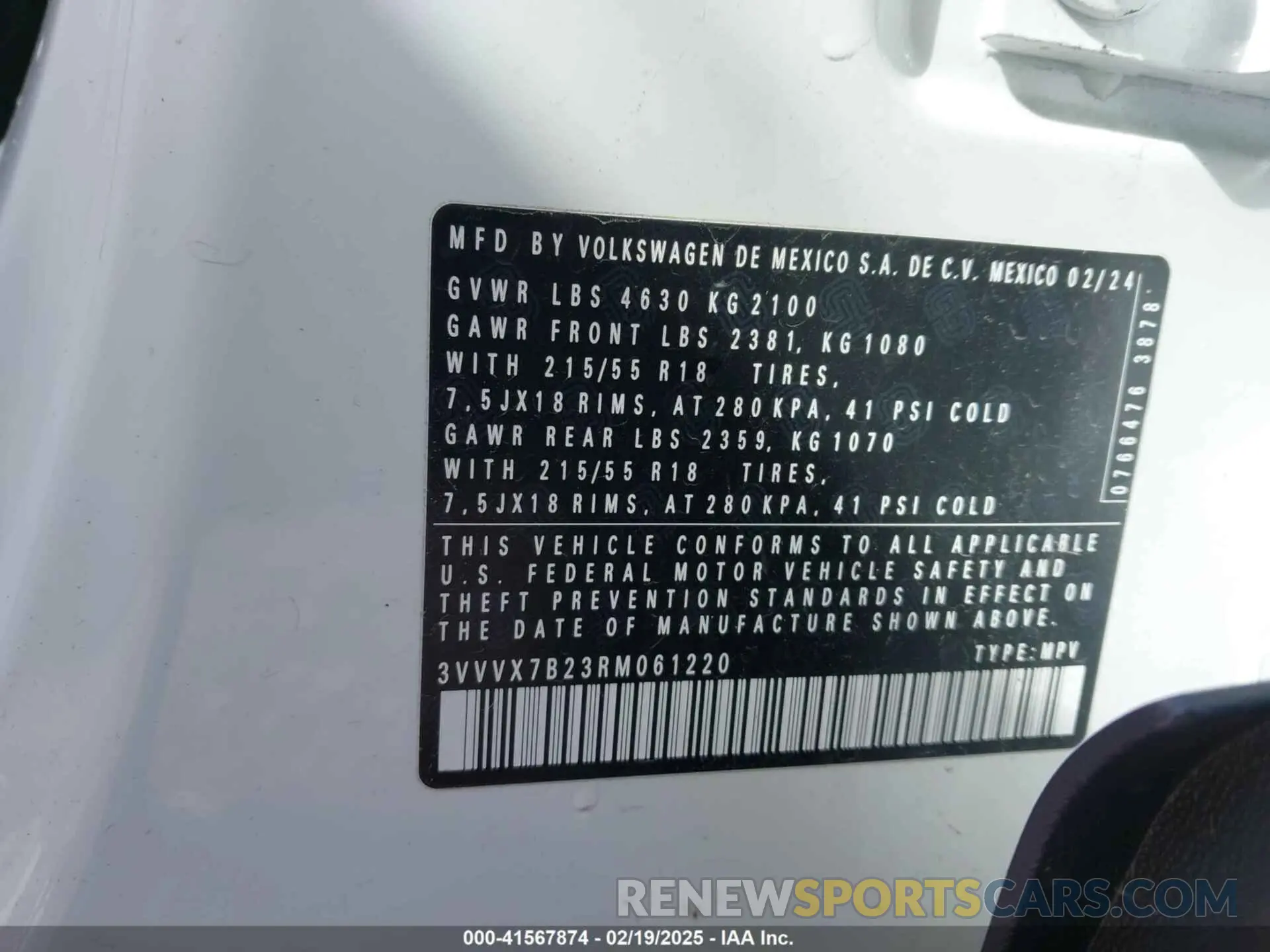 9 fotografías del automóvil dañado 3VVVX7B23RM061220 VOLKSWAGEN TAOS 2024
