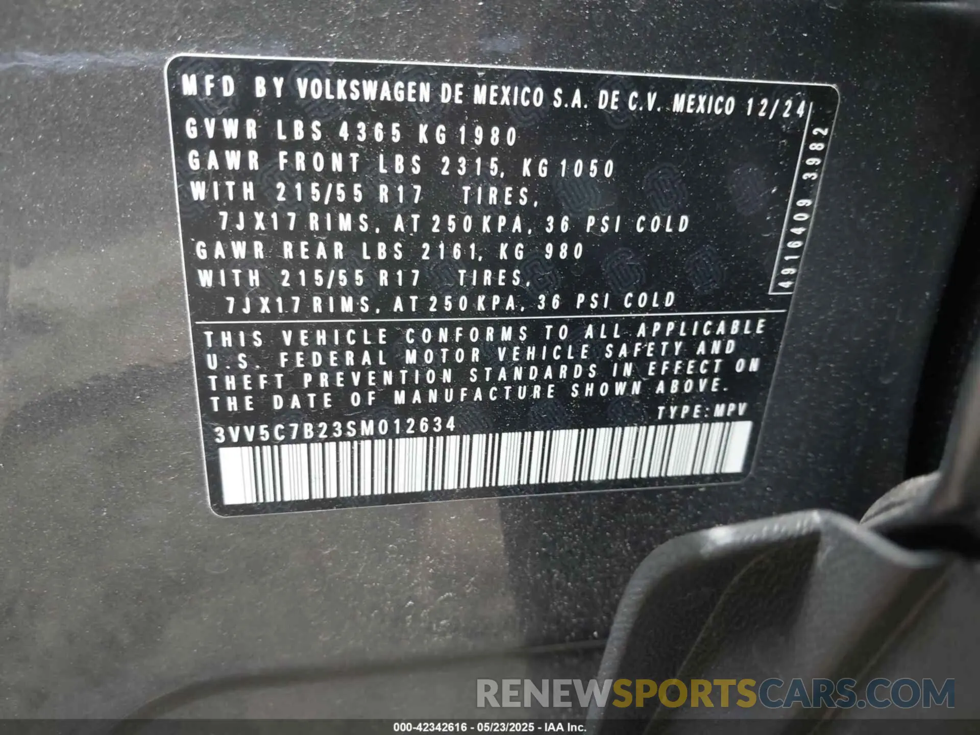 9 fotografías del automóvil dañado 3VV5C7B23SM012634 VOLKSWAGEN TAOS 2025