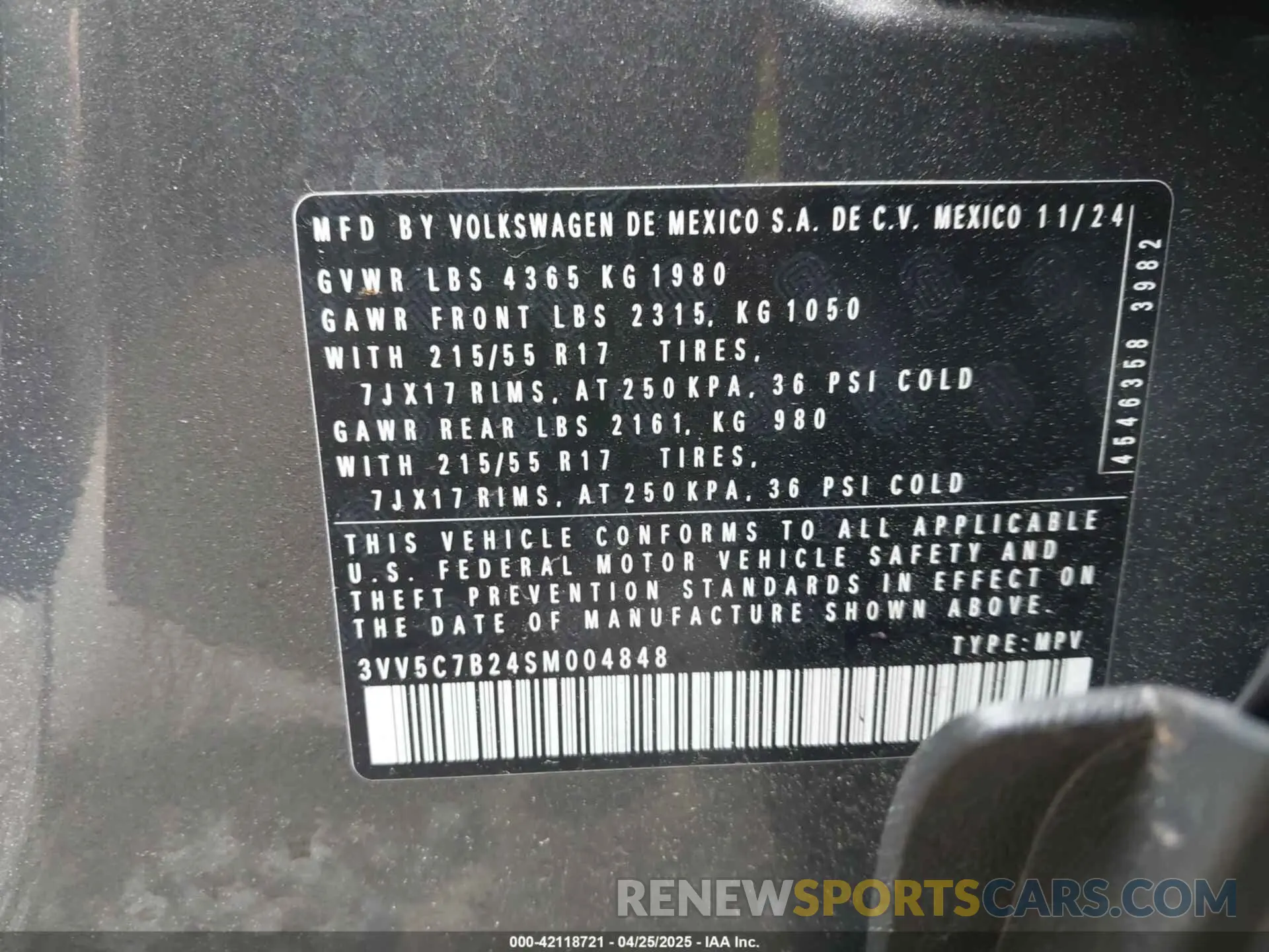 9 fotografías del automóvil dañado 3VV5C7B24SM004848 VOLKSWAGEN TAOS 2025