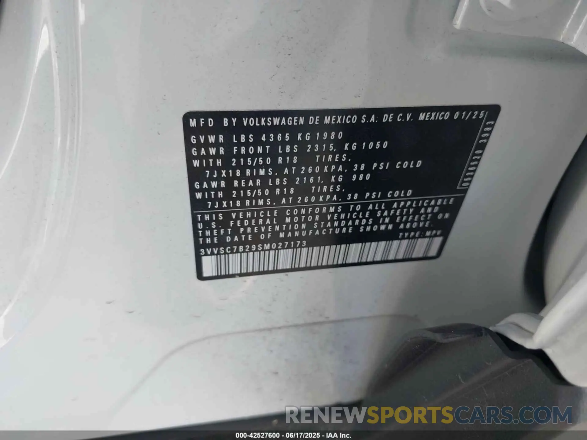 9 fotografías del automóvil dañado 3VVSC7B29SM027173 VOLKSWAGEN TAOS 2025