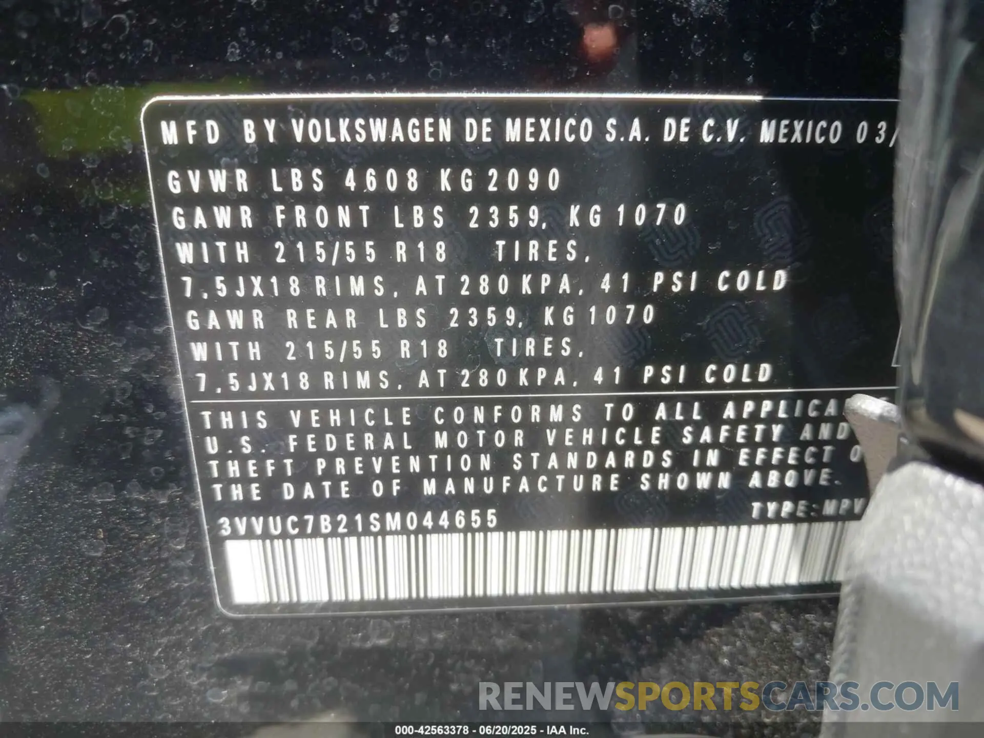 9 fotografías del automóvil dañado 3VVUC7B21SM044655 VOLKSWAGEN TAOS 2025