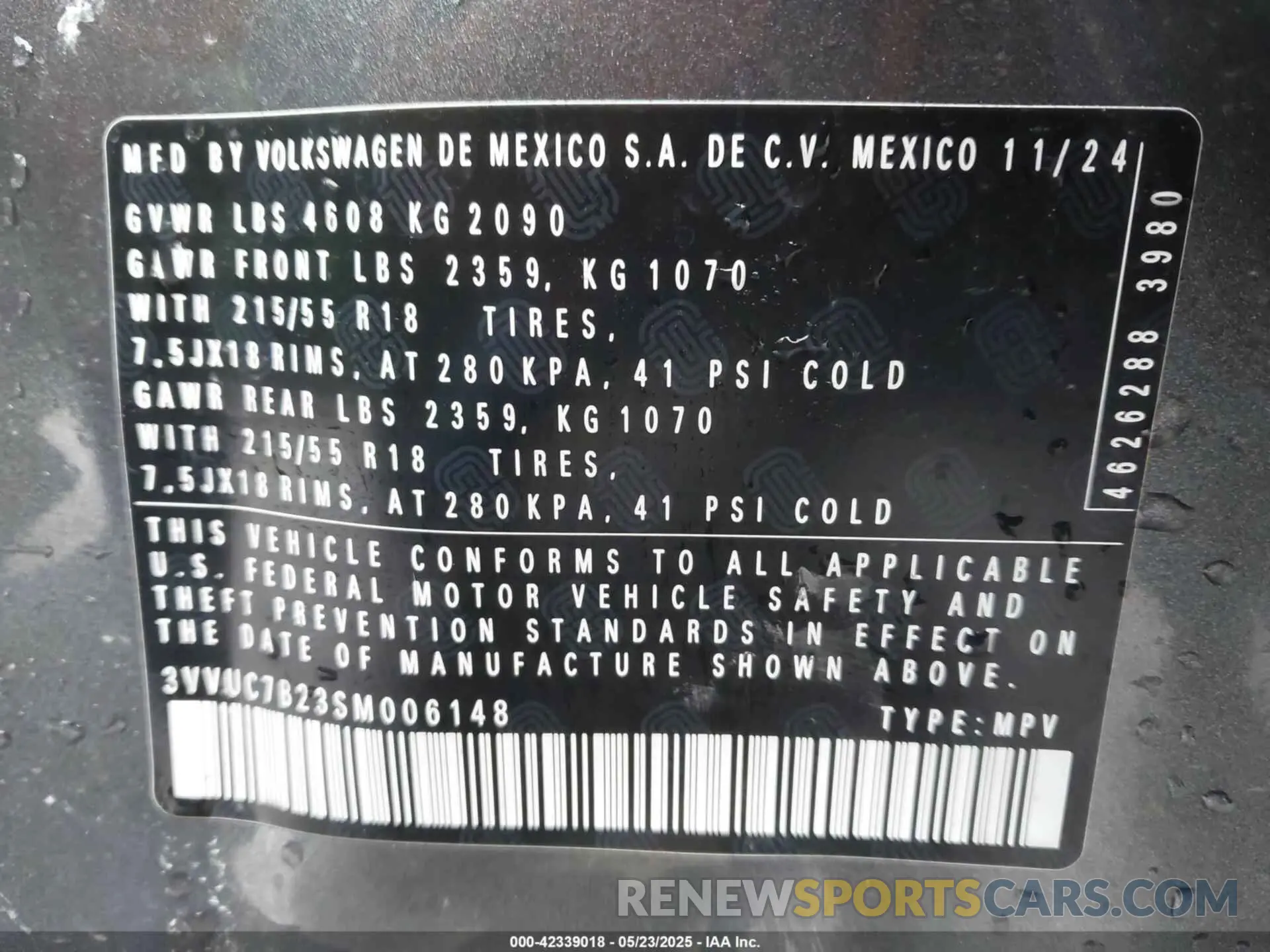 9 fotografías del automóvil dañado 3VVUC7B23SM006148 VOLKSWAGEN TAOS 2025