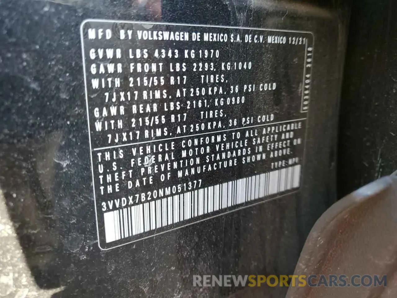13 fotografías del automóvil dañado 3VVDX7B20NM051377 VOLKSWAGEN TAOS S 2022