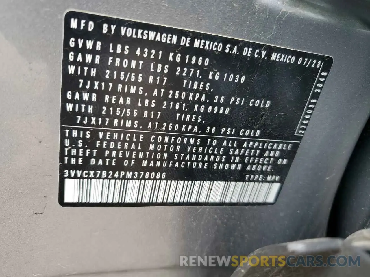 13 fotografías del automóvil dañado 3VVCX7B24PM378086 VOLKSWAGEN TAOS S 2023