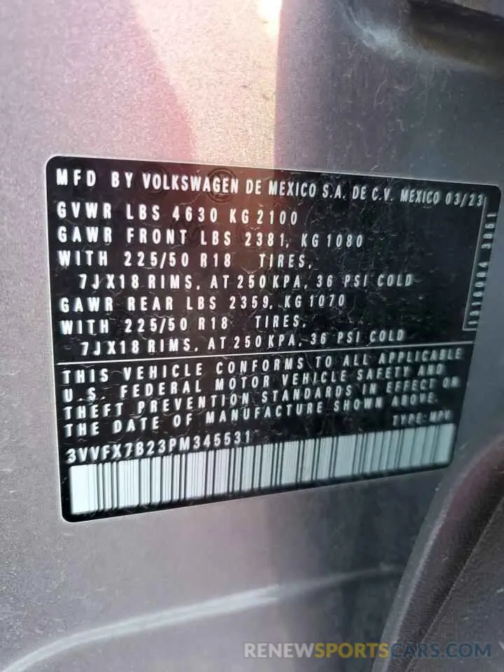 12 fotografías del automóvil dañado 3VVFX7B23PM345531 VOLKSWAGEN TAOS S 2023