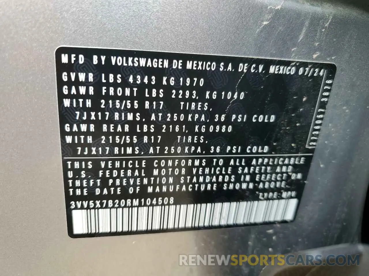 13 fotografías del automóvil dañado 3VV5X7B20RM104508 VOLKSWAGEN TAOS S 2024
