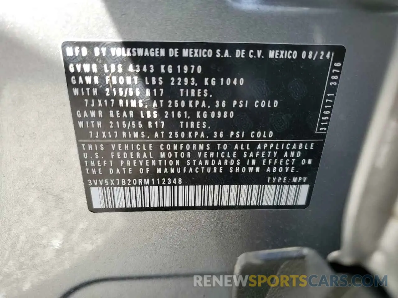 13 fotografías del automóvil dañado 3VV5X7B20RM112348 VOLKSWAGEN TAOS S 2024